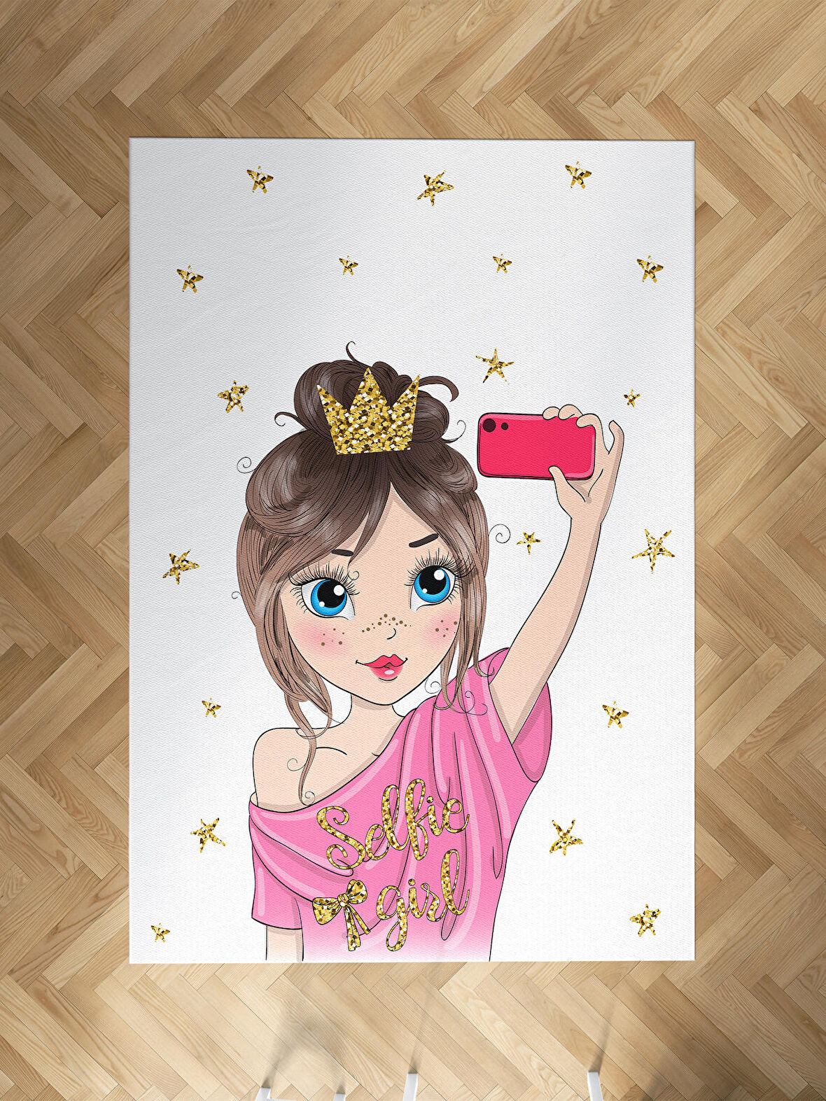MEKTA HOME BEBEK VE ÇOCUK ODASI Selfie Yapan Prenses Kız Desenli Halı
