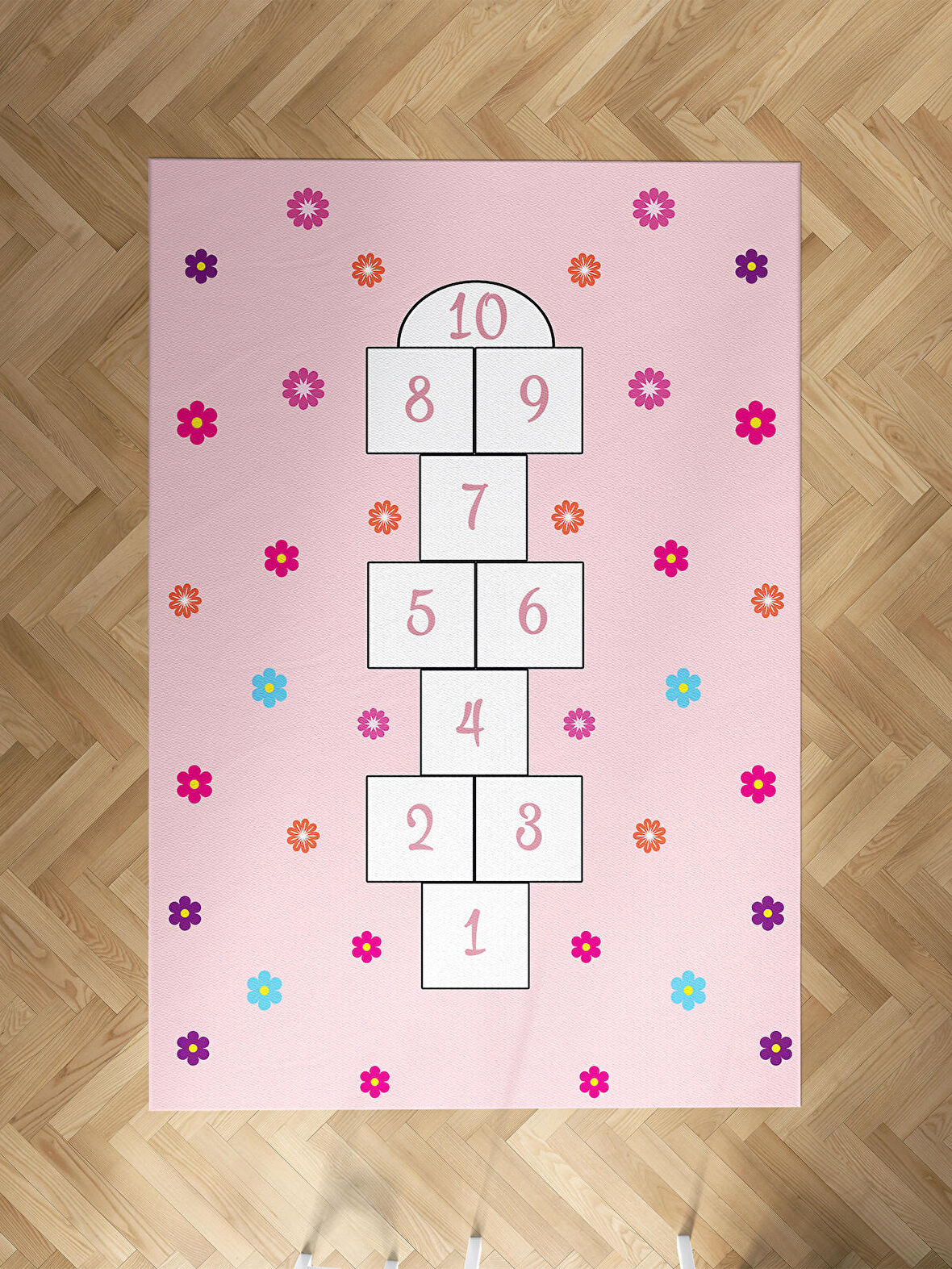 MEKTA HOME BEBEK VE ÇOCUK ODASI Seksek ve Renkli Çiçek Desenli Halı