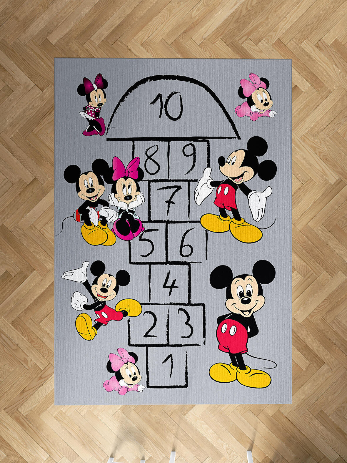 MEKTA HOME BEBEK VE ÇOCUK ODASI Mickey ve Minnie Mause Desenli Seksekli Halı 