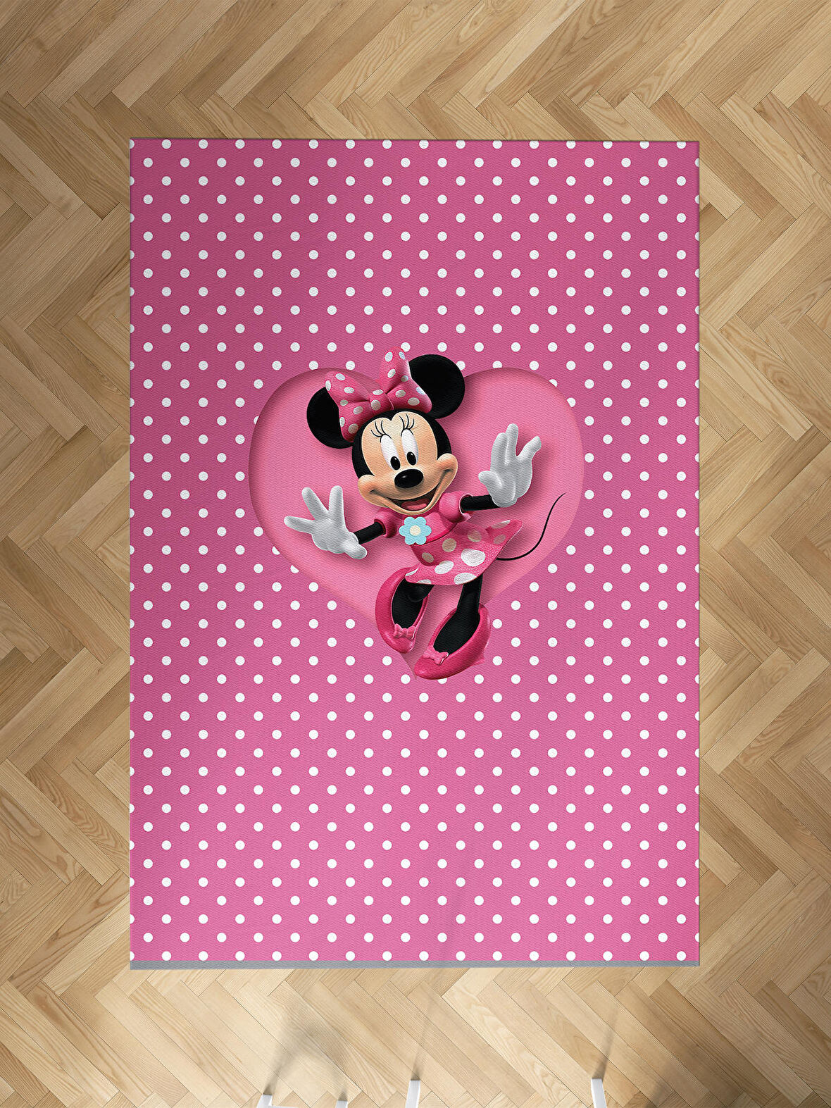 MEKTA HOME BEBEK VE ÇOCUK ODASI Büyük Kalpli Minnie Mause Desenli Halı