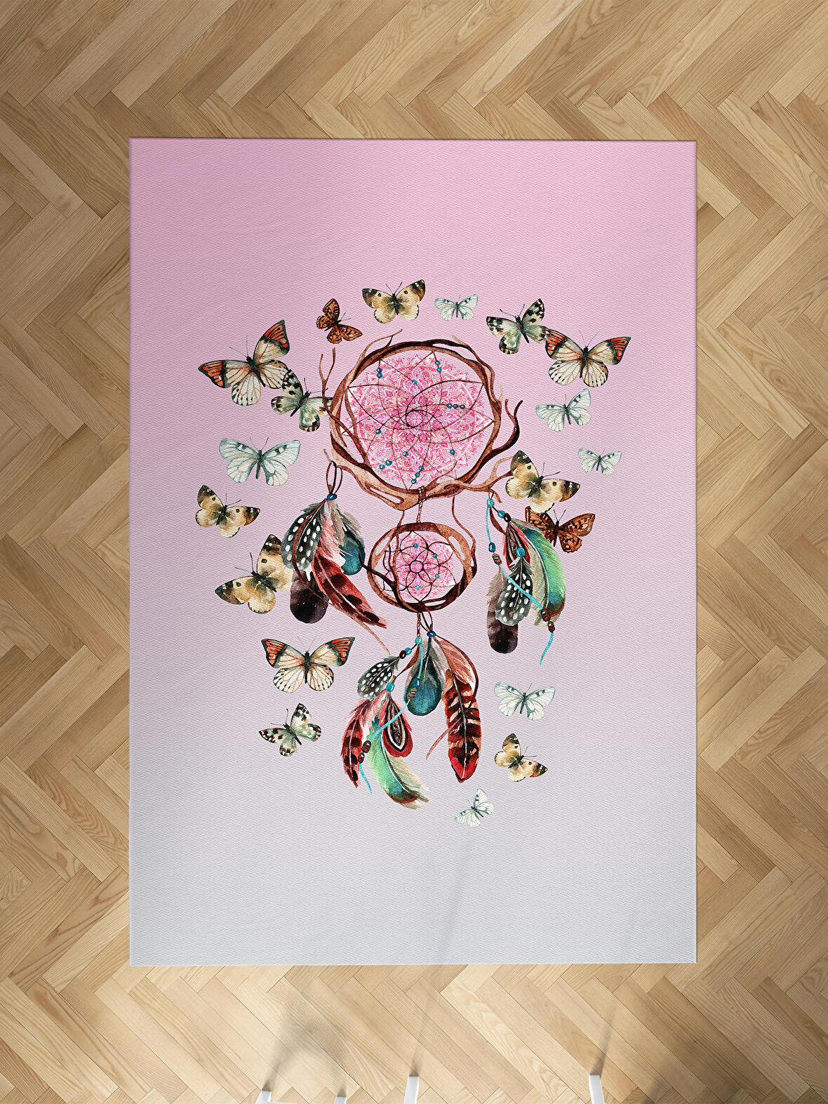 MEKTA HOME BEBEK VE ÇOCUK ODASI Kelebek Desenli Pembe Halı