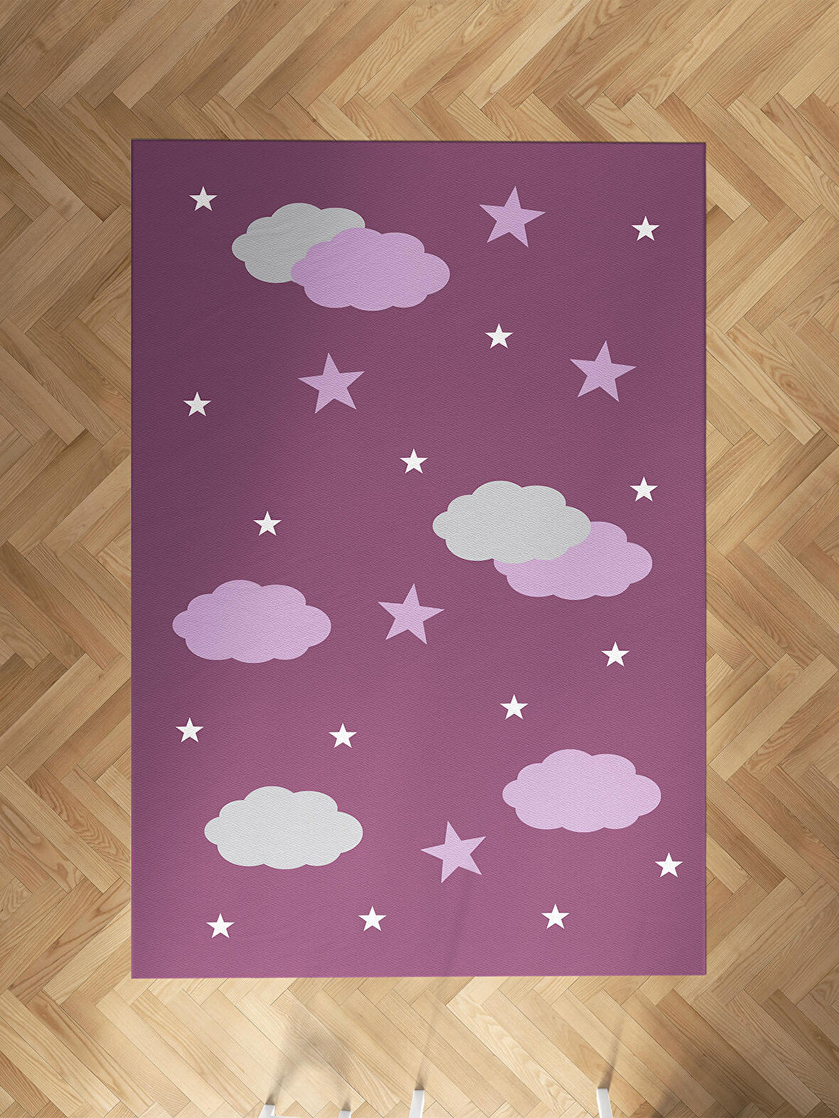 MEKTA HOME BEBEK VE ÇOCUK ODASI Lila Bulut Desenli Halı