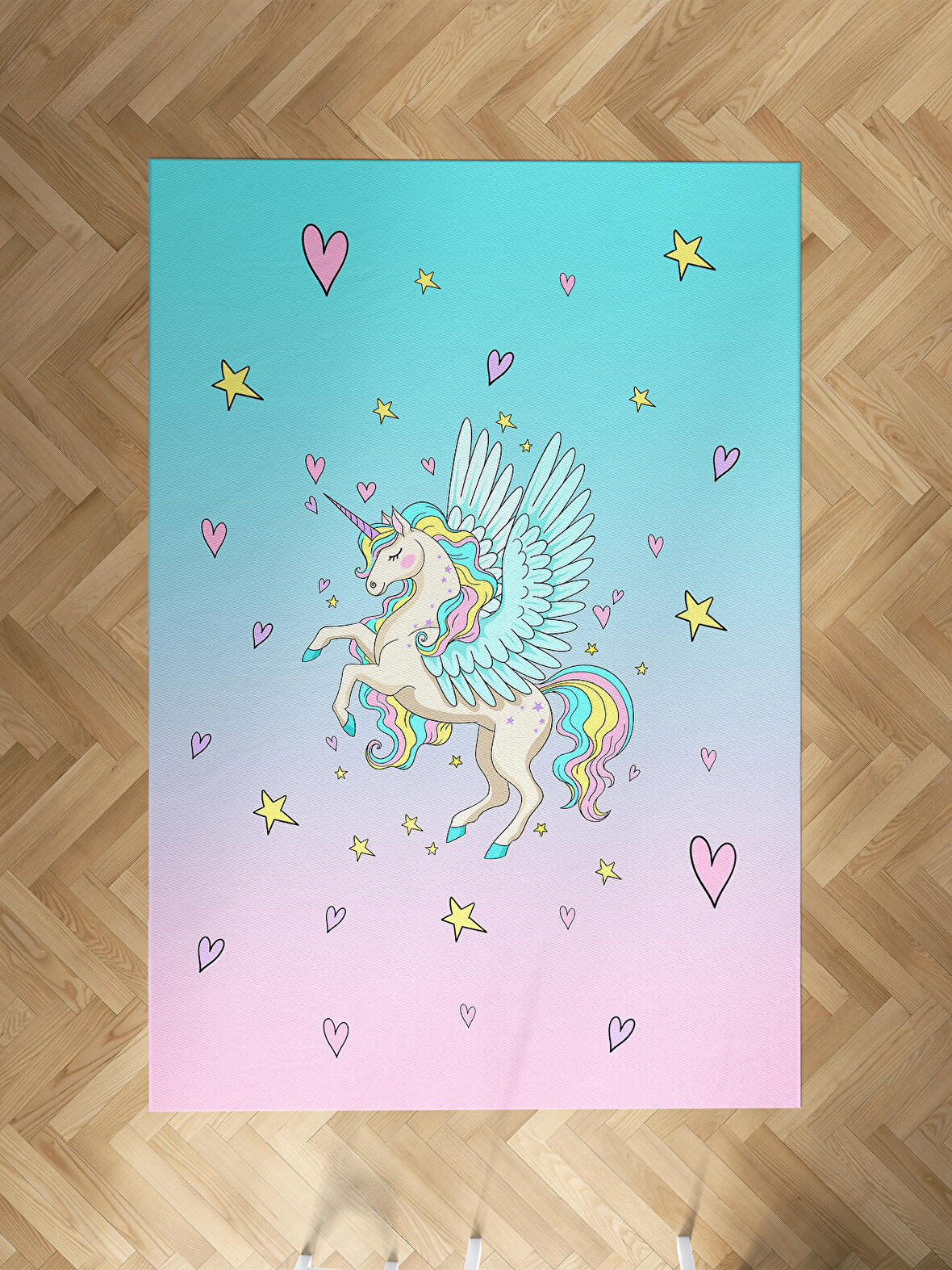 MEKTA HOME BEBEK VE ÇOCUK ODASI Uçan Unicorn Desenli Halı