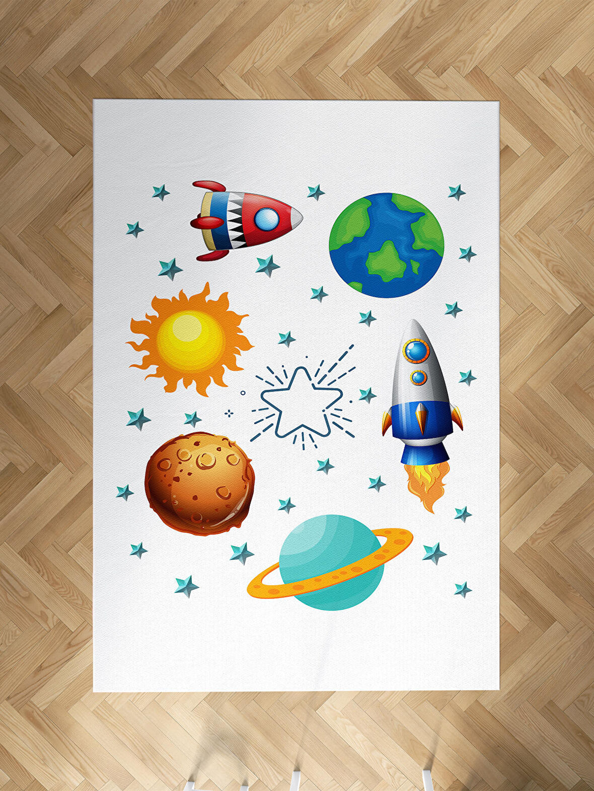 MEKTA HOME BEBEK VE ÇOCUK ODASI Gezegen ve Space X Desenli Halı