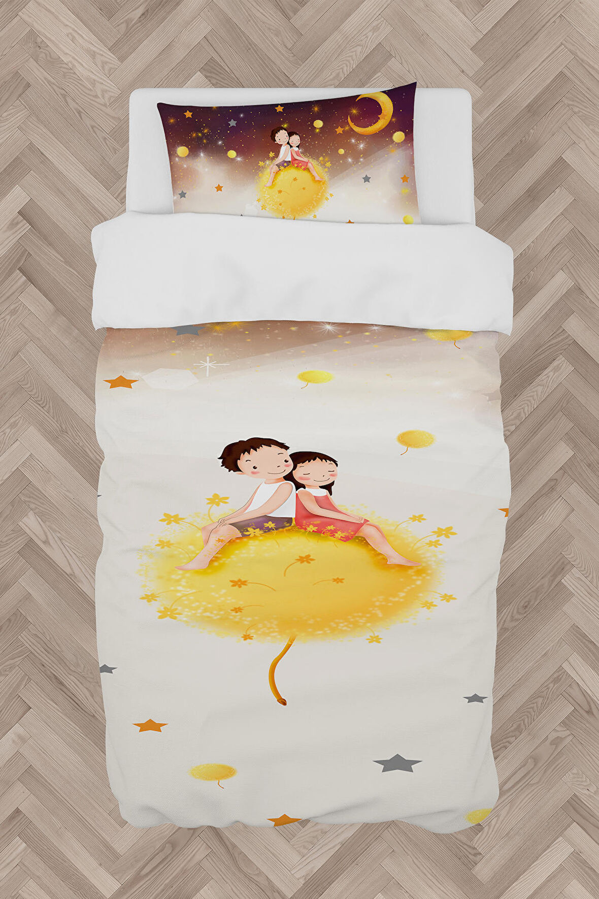 MEKTA HOME BEBEK VE ÇOCUK ODASI Sevimli Çocuklar Yıldız Desenli Nevresim Takımı
