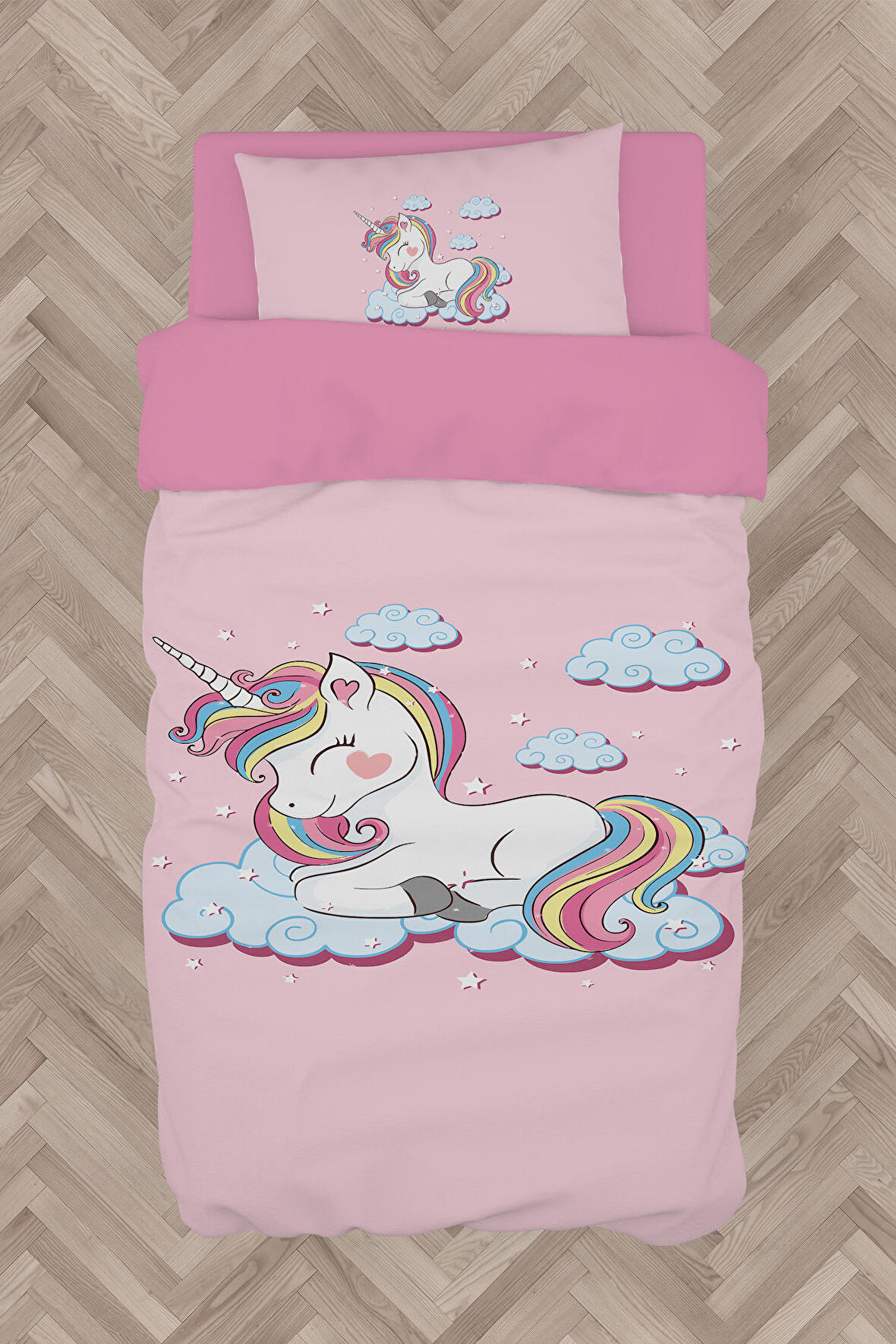 MEKTA HOME BEBEK VE ÇOCUK ODASI Bulutlu Unicorn Desenli Nevresim Takımı