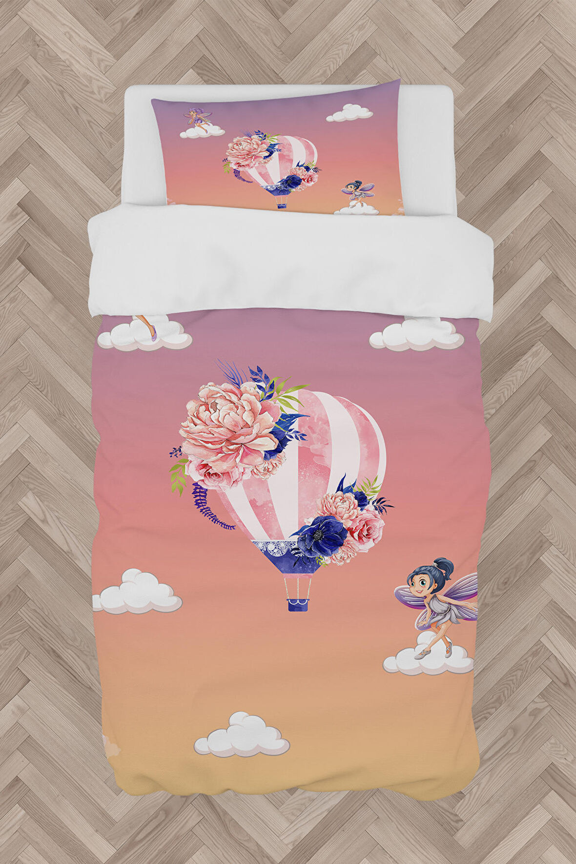 MEKTA HOME BEBEK VE ÇOCUK ODASI Uçan Balon ve Çiçek Desenli Nevresim Takımı