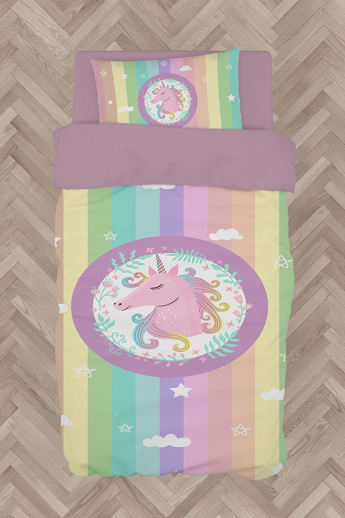 MEKTA HOME BEBEK VE ÇOCUK ODASI Renkli Unicorn Desenli Nevresim Takımı