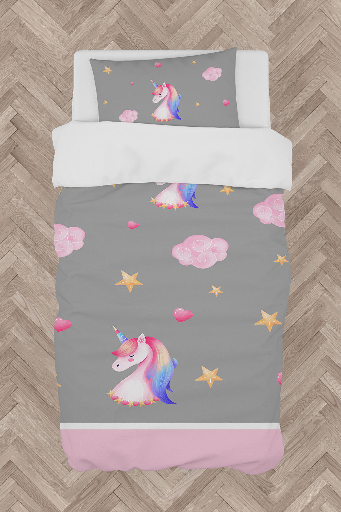 MEKTA HOME BEBEK VE ÇOCUK ODASI Unicorn ve Seksek Desenli Nevresim Takımı