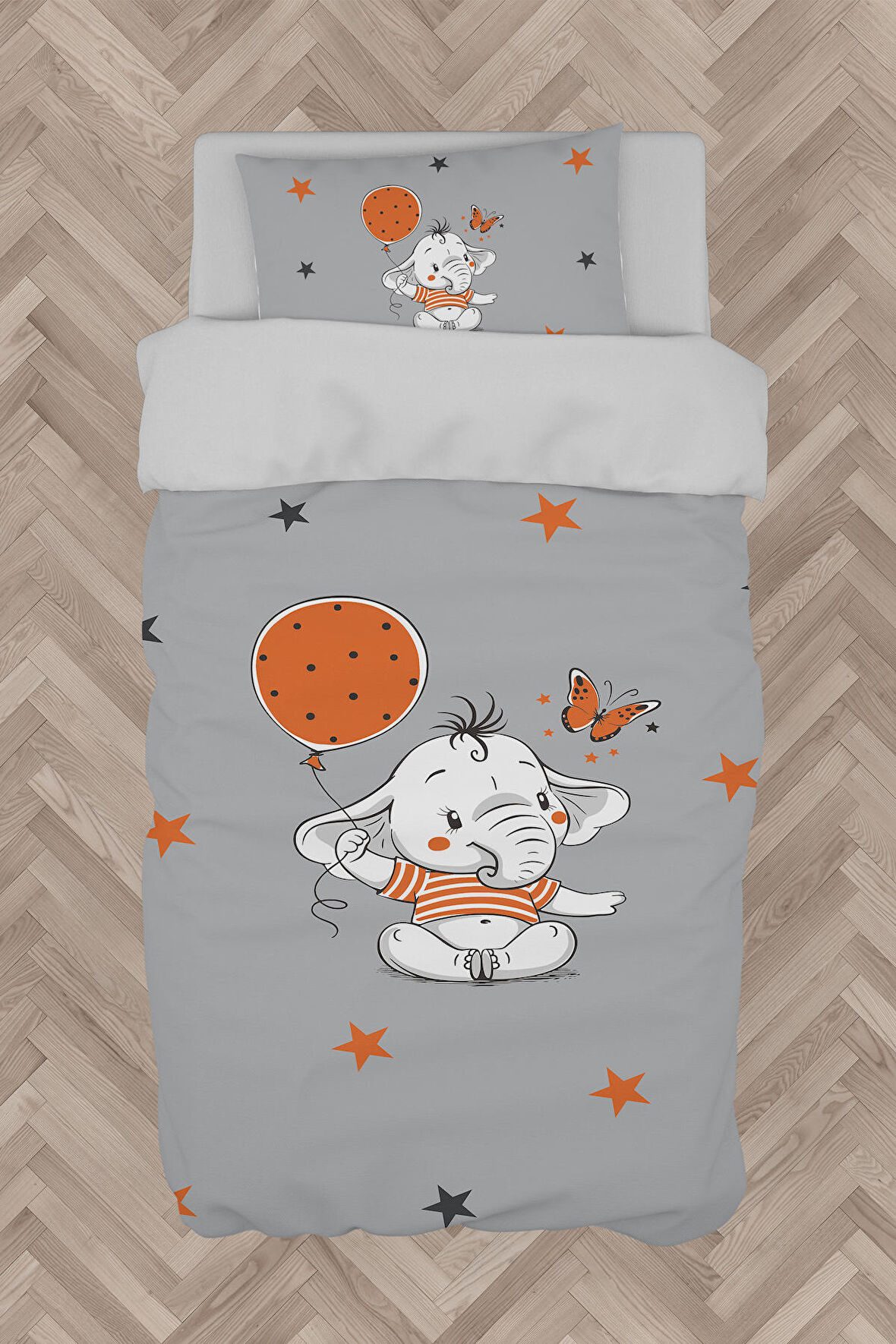 MEKTA HOME BEBEK VE ÇOCUK ODASI Turncu Filli Balon Desenli Nevresim Takımı