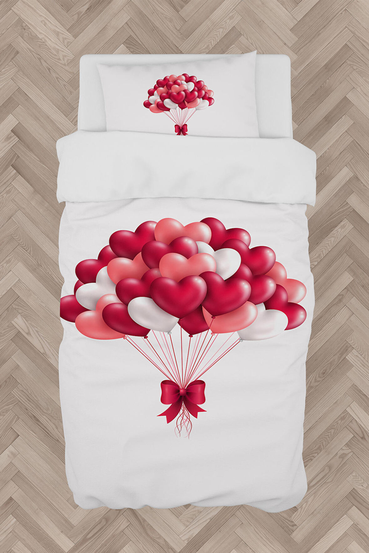 MEKTA HOME BEBEK VE ÇOCUK ODASI Fiyonklu Kalpli Balon Desenli Nevresim Takımı