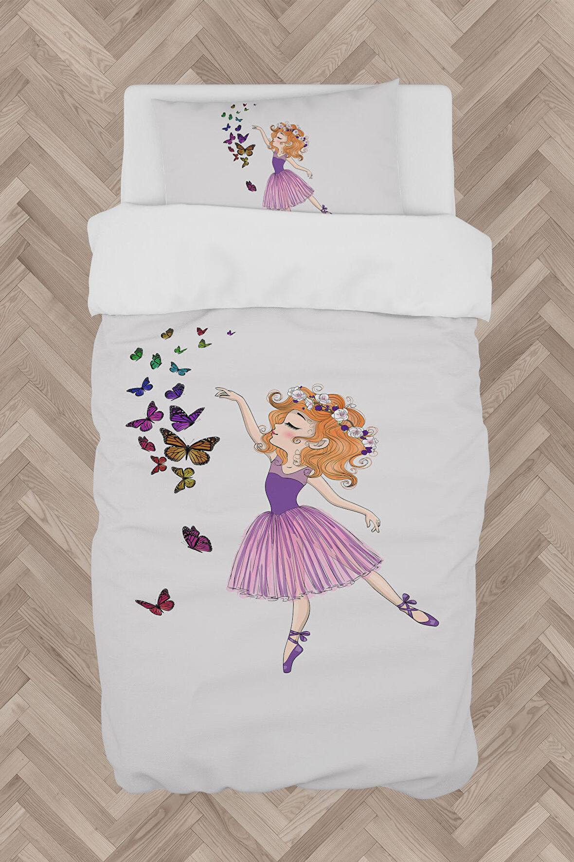 MEKTA HOME BEBEK VE ÇOCUK ODASI Kelebekli Prenses Kız Desenli Nevresim Takımı