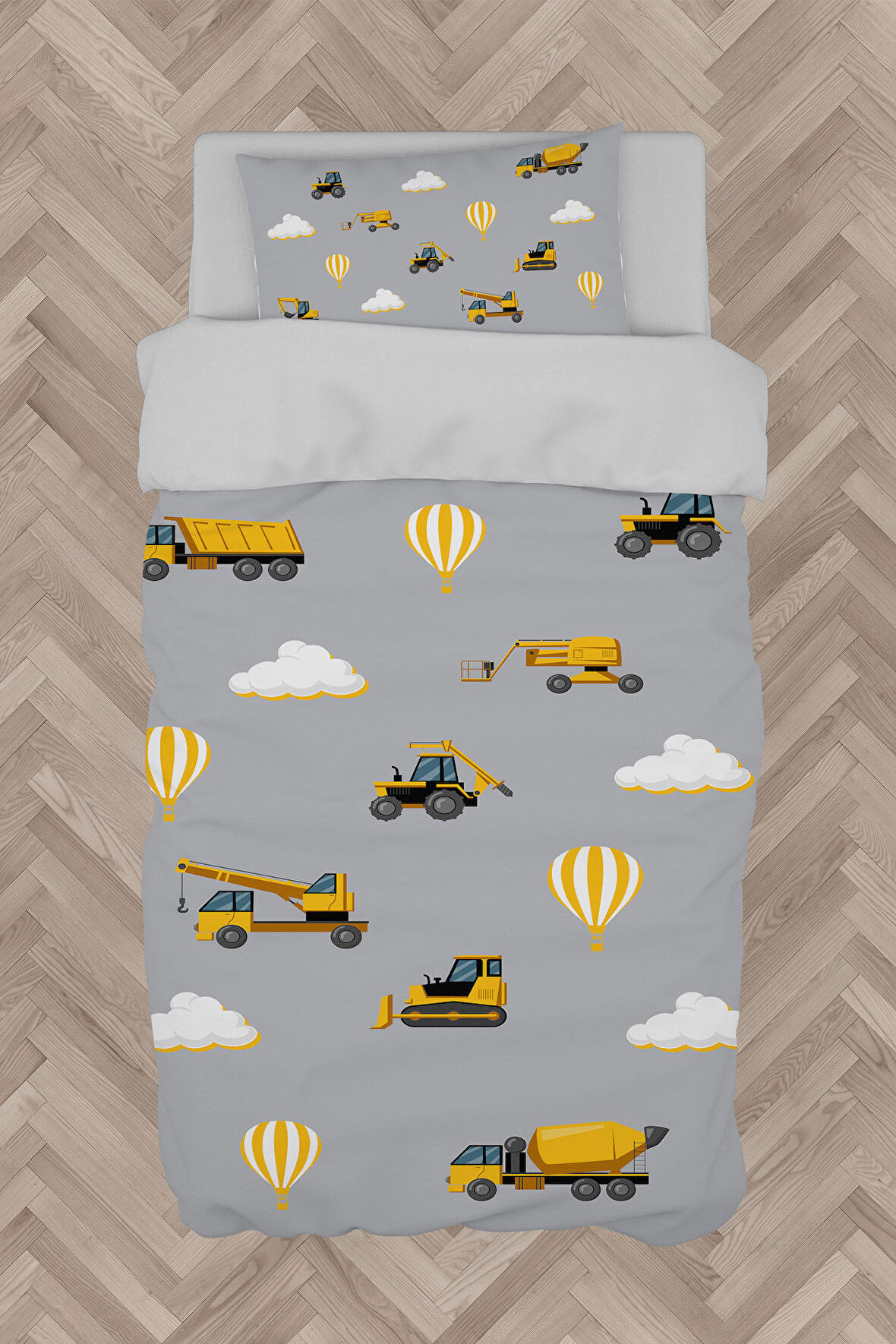 Mekta Home Bebek Ve Çocuk Odası İş Makinelı Sesekli Yol Desenli Nevresim Takımı