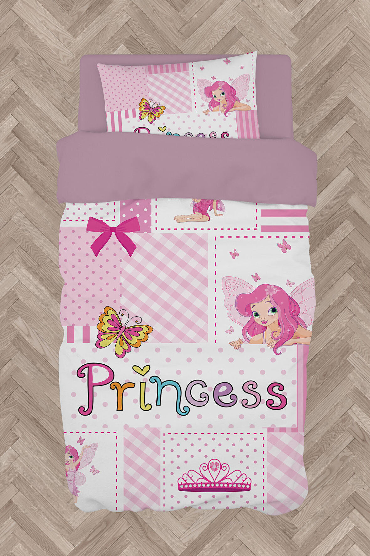 MEKTA HOME BEBEK VE ÇOCUK ODASI Princess Desenli Pembe Nevresim Takımı
