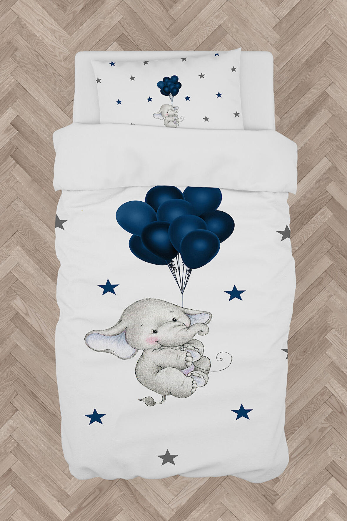 MEKTA HOME BEBEK VE ÇOCUK ODASI Filli Mavi Balon Desenli Nevresim Takımı