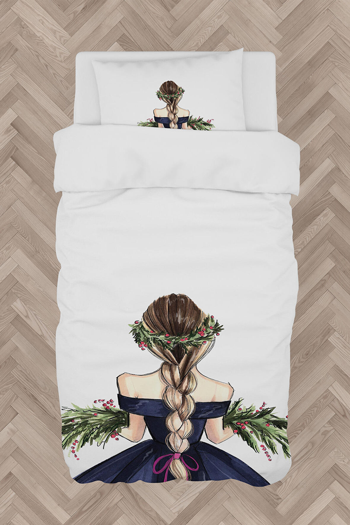 MEKTA HOME BEBEK VE ÇOCUK ODASI Örgülü Saçlı Çiçekli Kız Desenli Nevresim Takımı