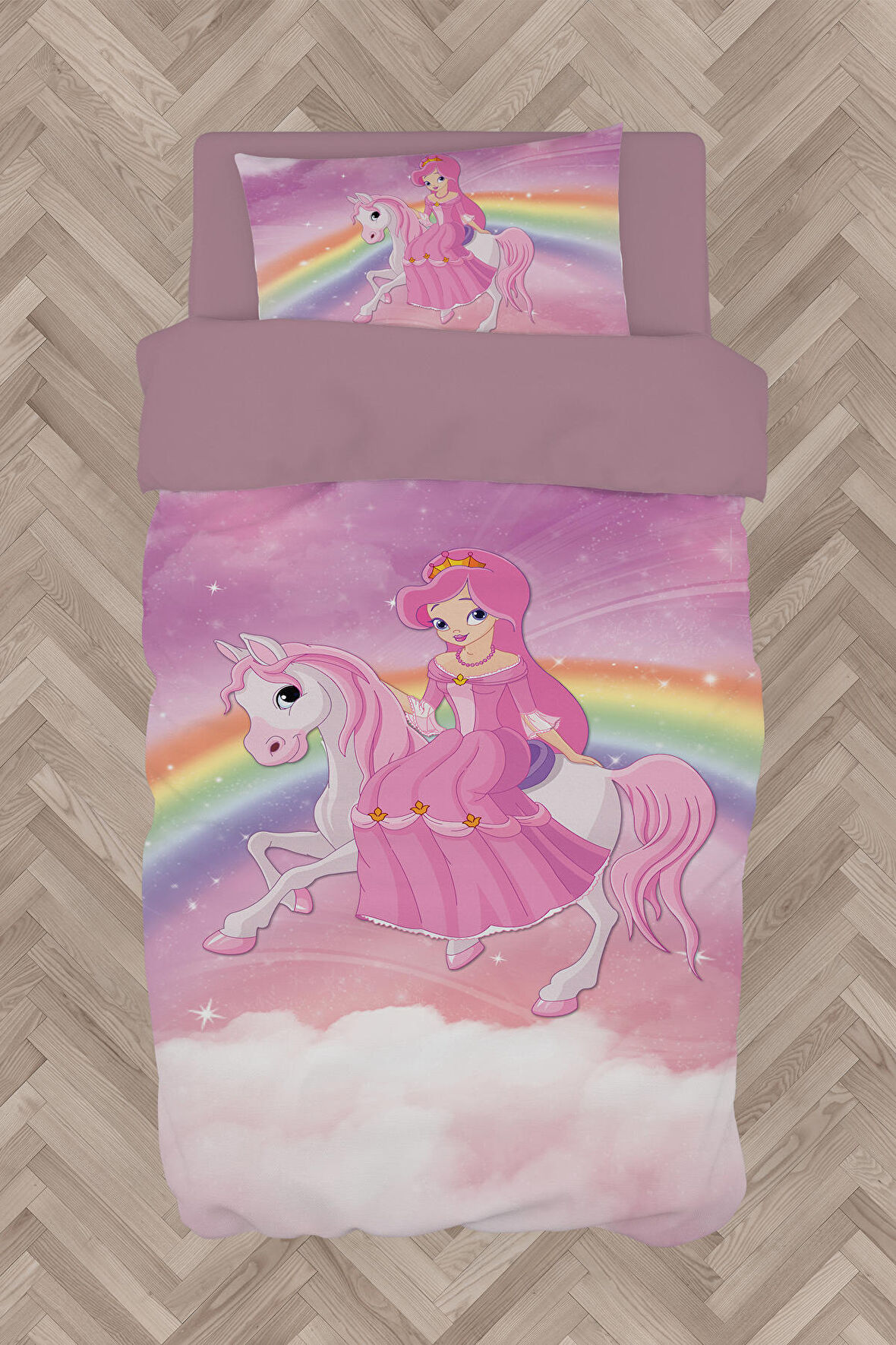 MEKTA HOME BEBEK VE ÇOCUK ODASI Gökuşağı ve Unicorn Desenli Nevresim Takımı