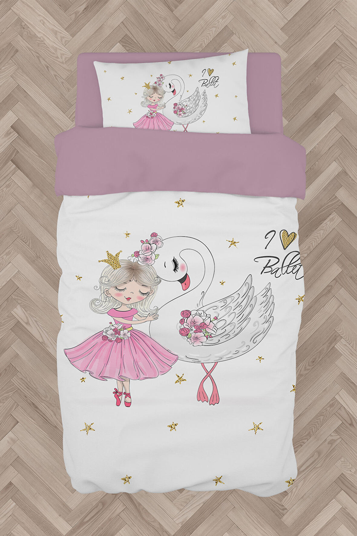 MEKTA HOME BEBEK VE ÇOCUK ODASI Balerin Kız ve Kuğu Deseli Nevresim Takımı