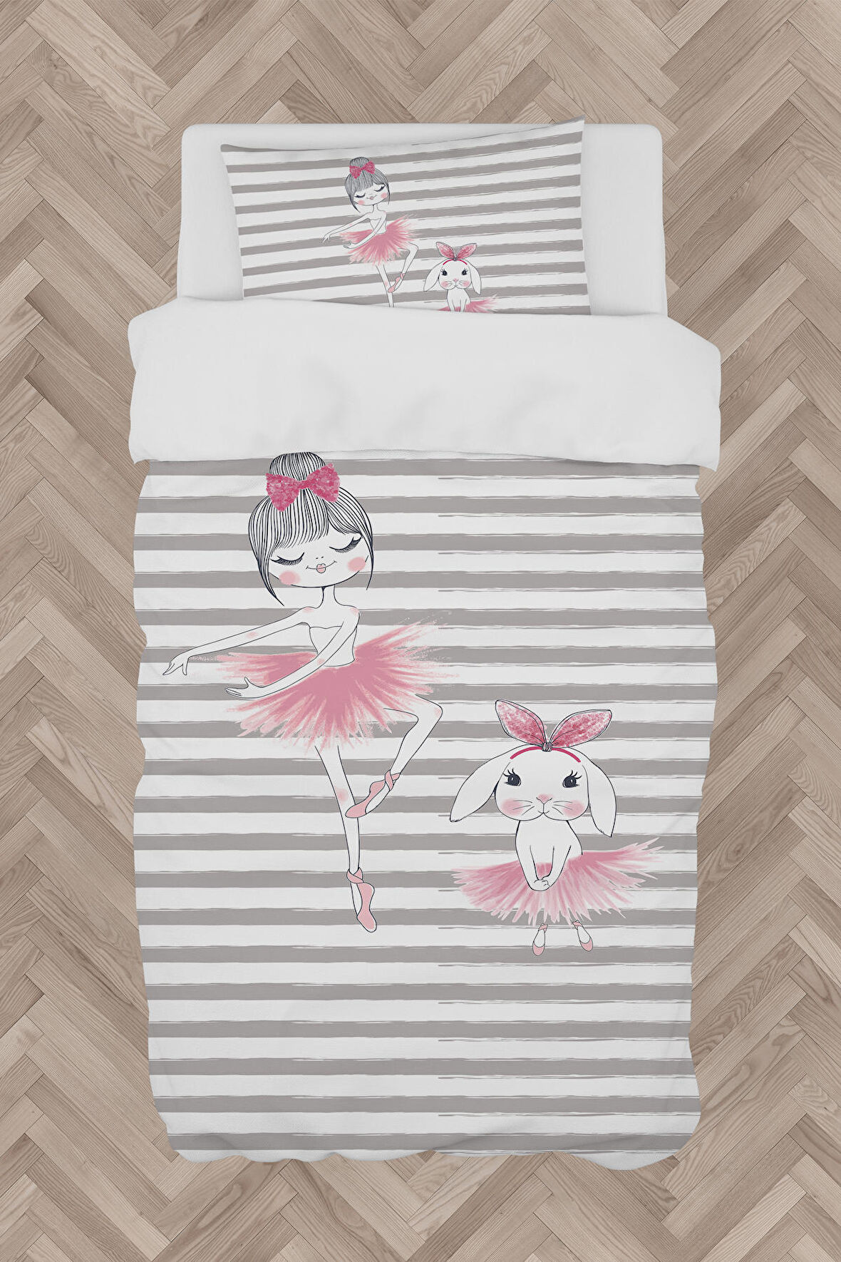 MEKTA HOME BEBEK VE ÇOCUK ODASI Tavşanlı Balerin Kız Desenli Nevresim Takımı