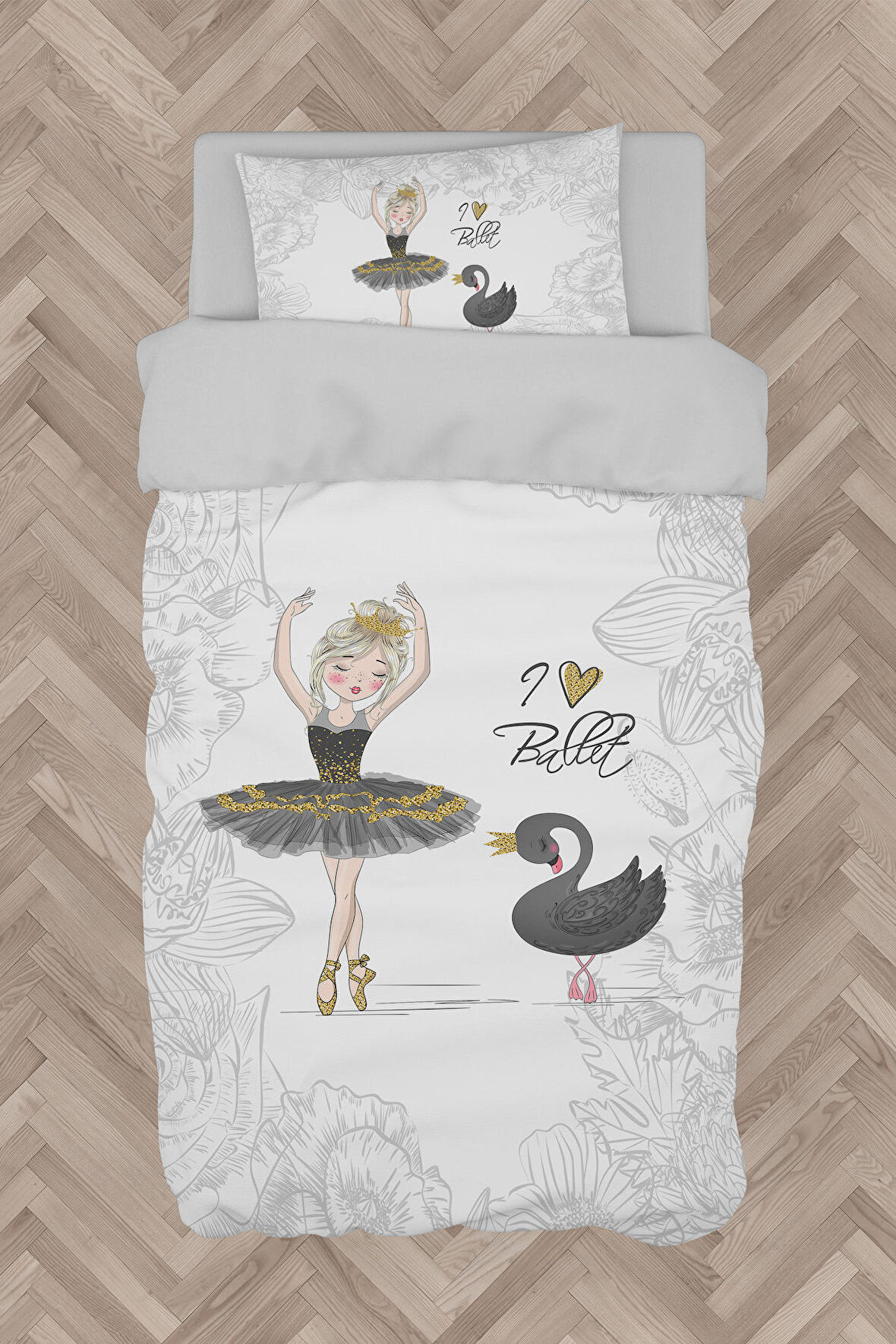 MEKTA HOME BEBEK VE ÇOCUK ODASI Baleri ve Kuğu Desenli Motifli Nevresim Takımı