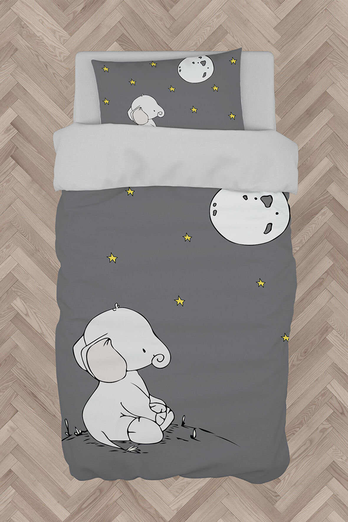 MEKTA HOME BEBEK VE ÇOCUK ODASI Ay ve Fil Desenli Nevresim Takımı