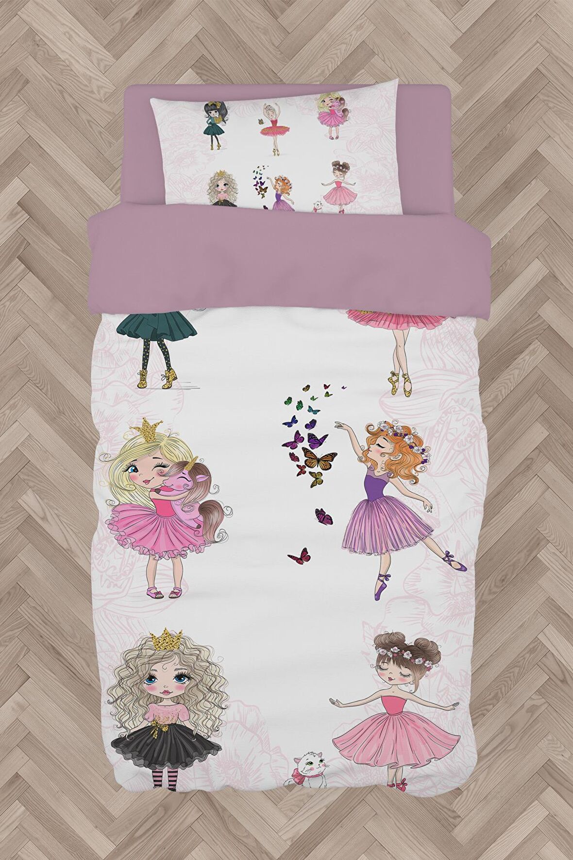 MEKTA HOME BEBEK VE ÇOCUK ODASI Prenses Kızlar ve Seksek Desenli Motifli Nevresim Takımı
