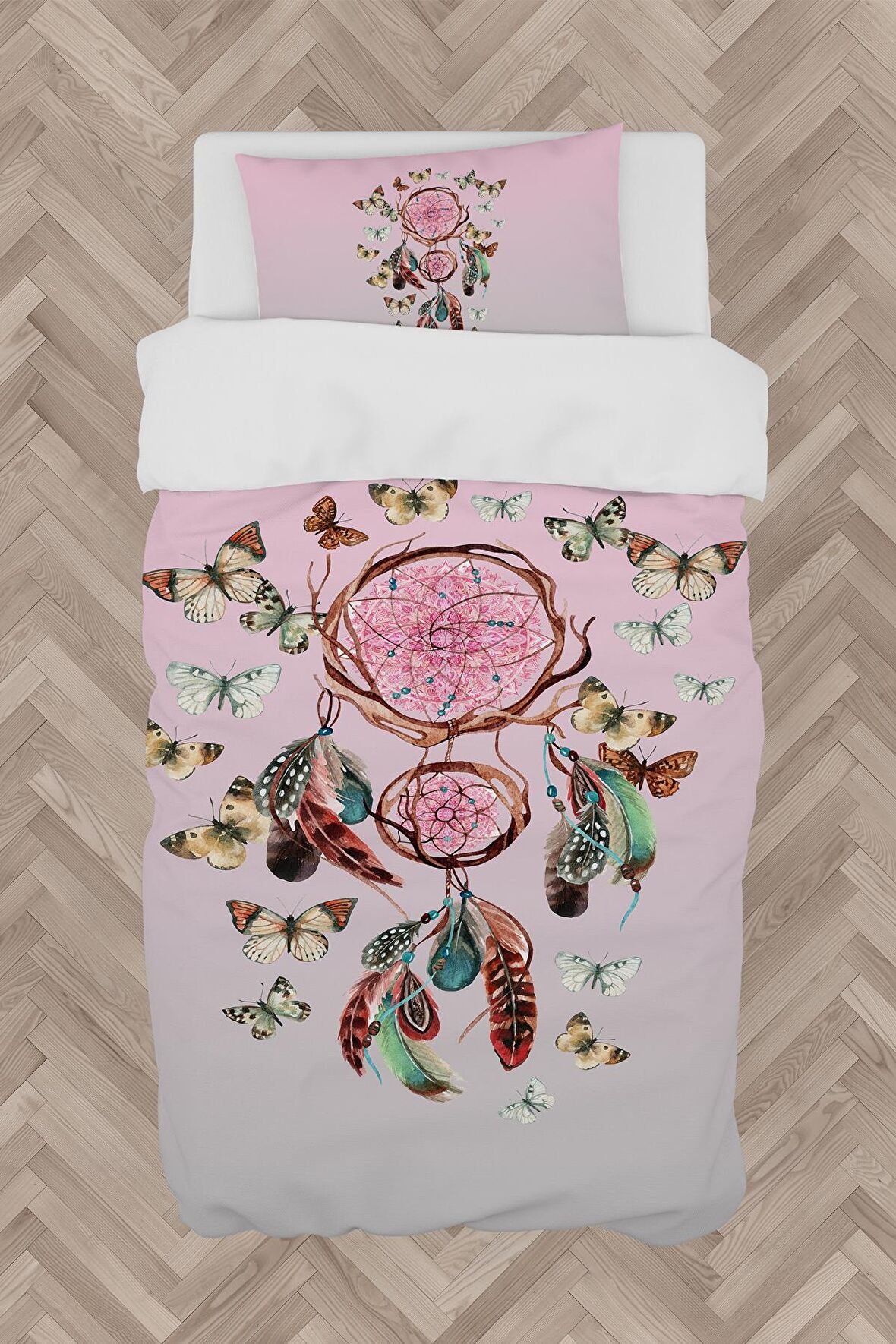 MEKTA HOME BEBEK VE ÇOCUK ODASI Kelebek Desenli Pembe Nevresim Takımı
