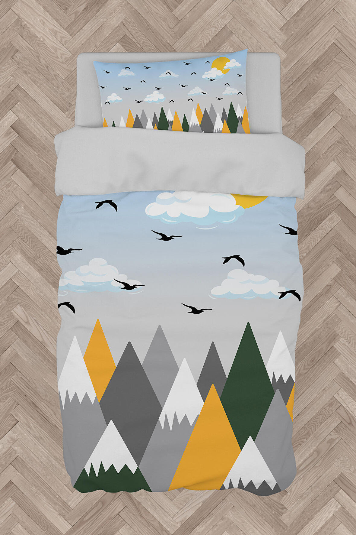 MEKTA HOME BEBEK VE ÇOCUK ODASI Renkli Dağ Desenli Nevresim Takımı