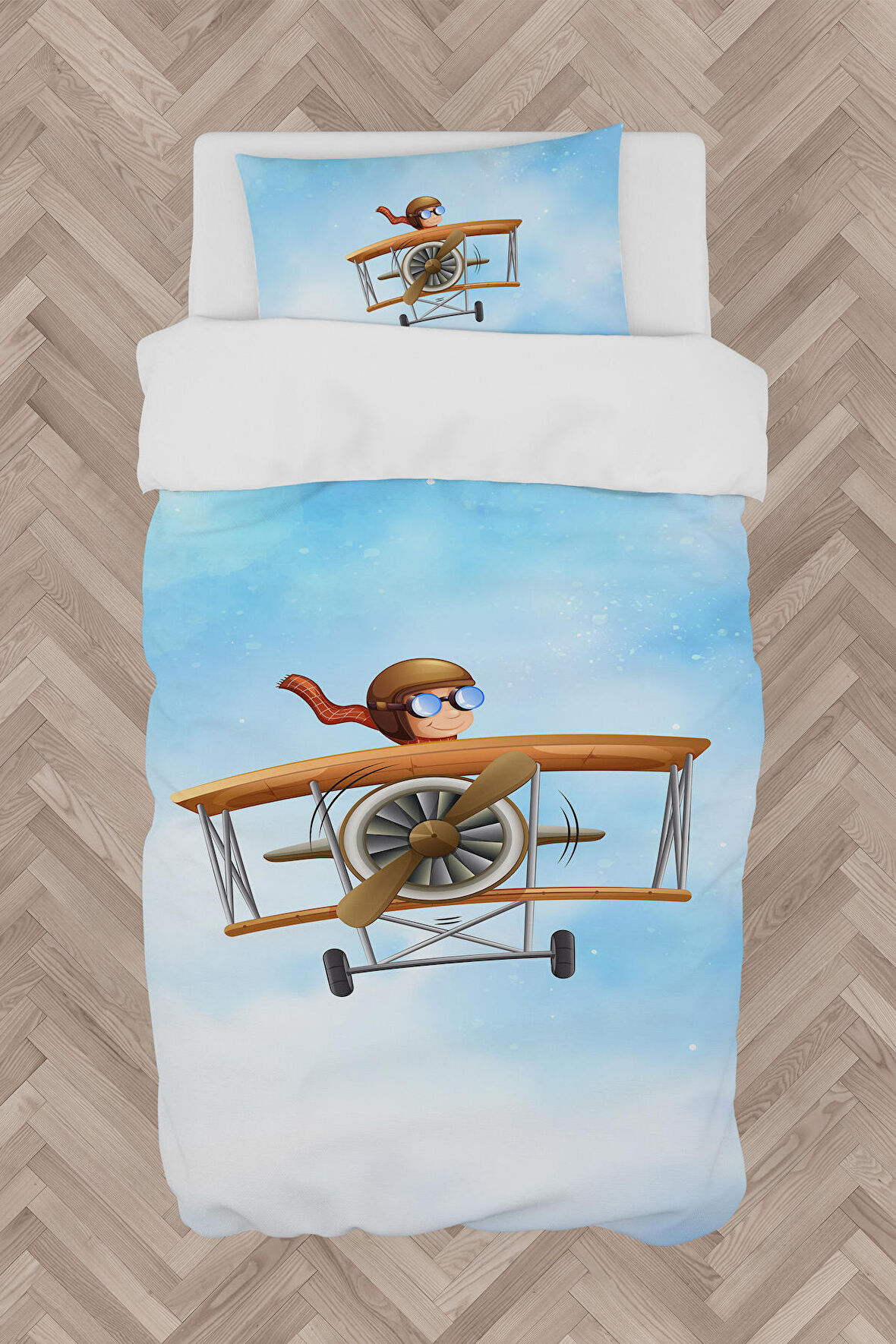 MEKTA HOME BEBEK VE ÇOCUK ODASI Uçak ve Küçük Pilot Desenli Nevresim Takımı