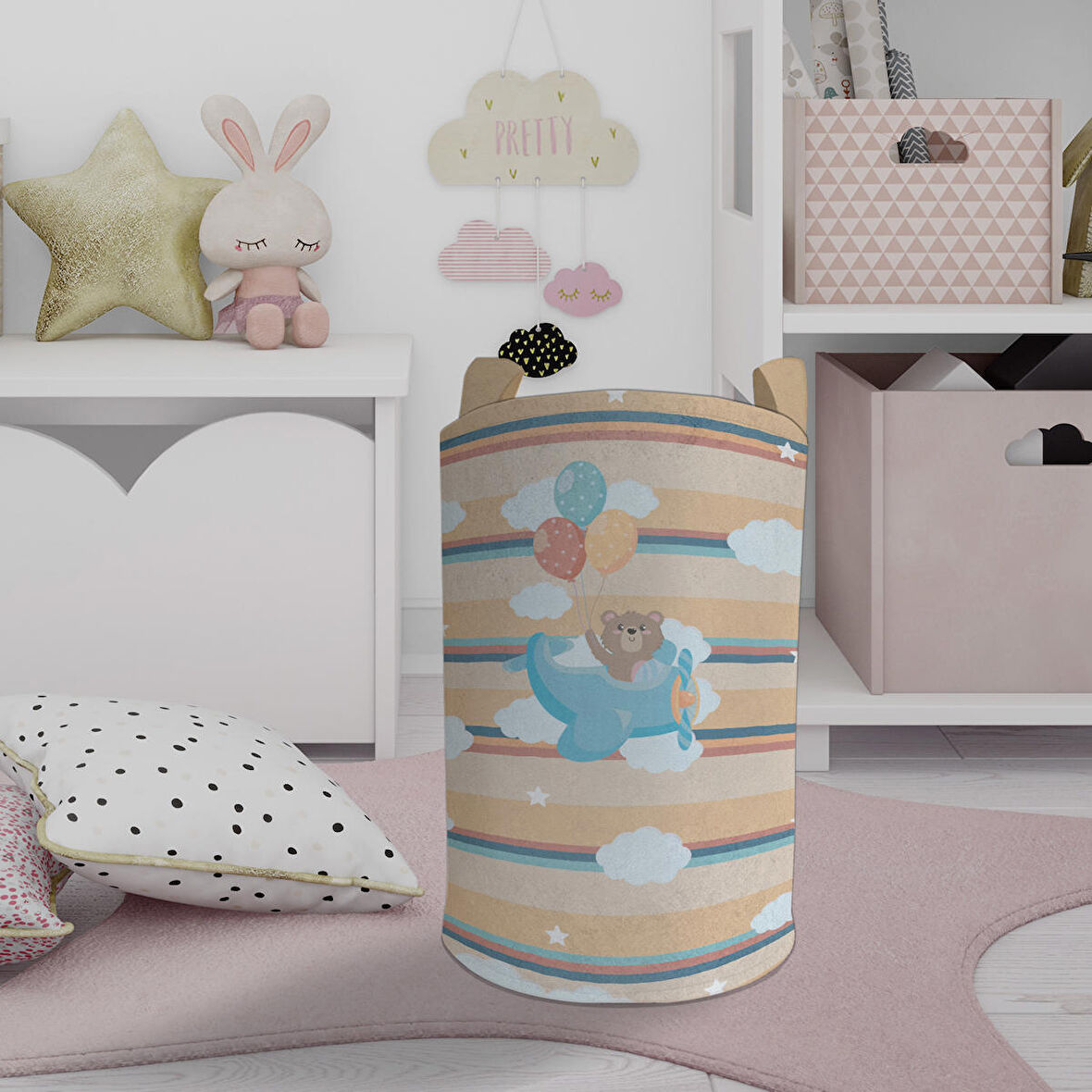 MEKTA HOME BEBEK VE ÇOCUK ODASI Uçak ve Fil Desenli Oyuncak Sepeti