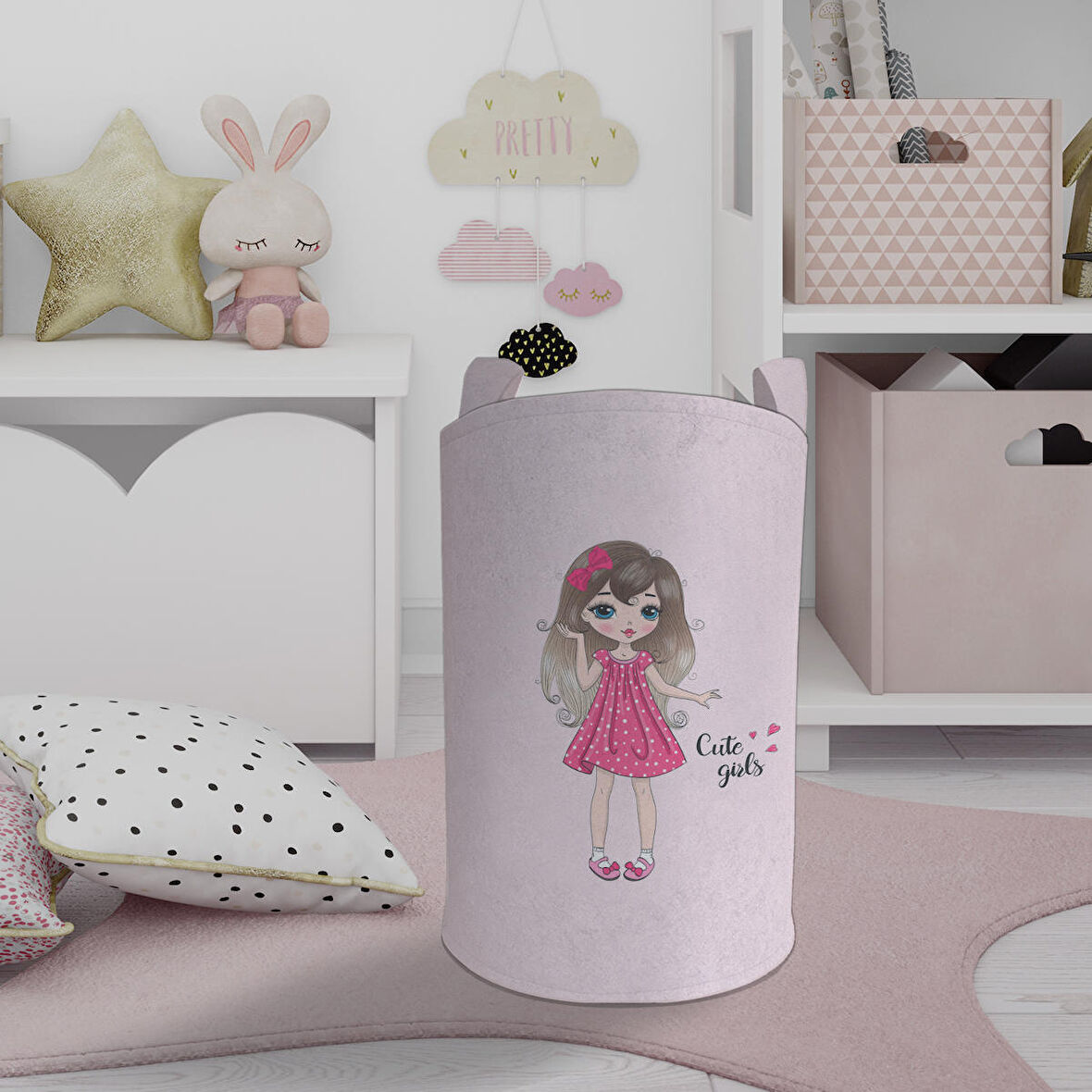 MEKTA HOME BEBEK VE ÇOCUK ODASI Pembe Kalp Desenli Oyuncak Sepeti