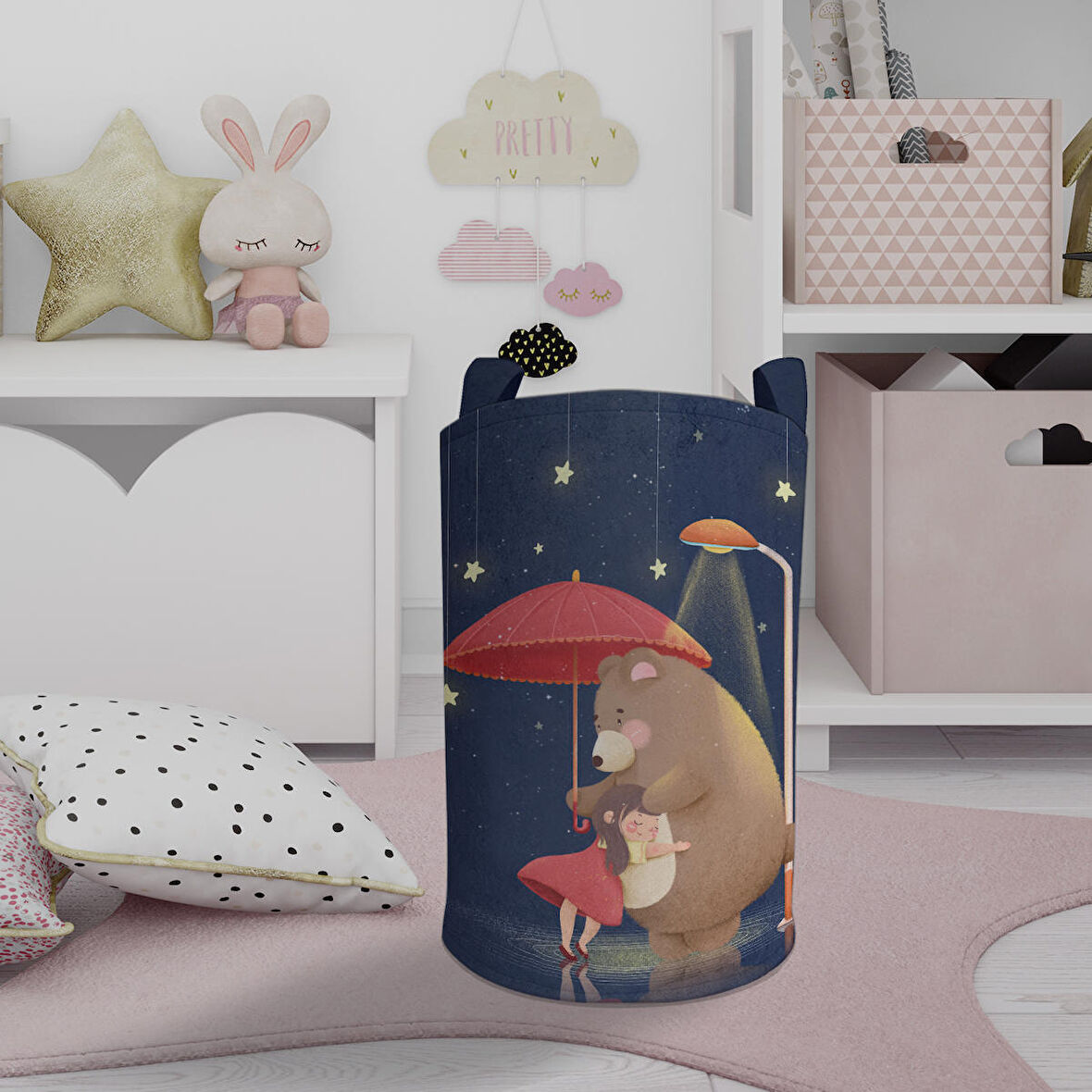 MEKTA HOME BEBEK VE ÇOCUK ODASI Sevimli Ayıcık Desenli Oyuncak Sepeti