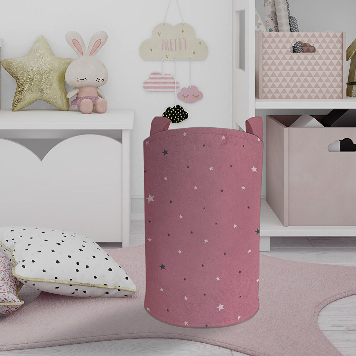 MEKTA HOME BEBEK VE ÇOCUK ODASI Renkli Yıldız Desenli Oyuncak Sepeti