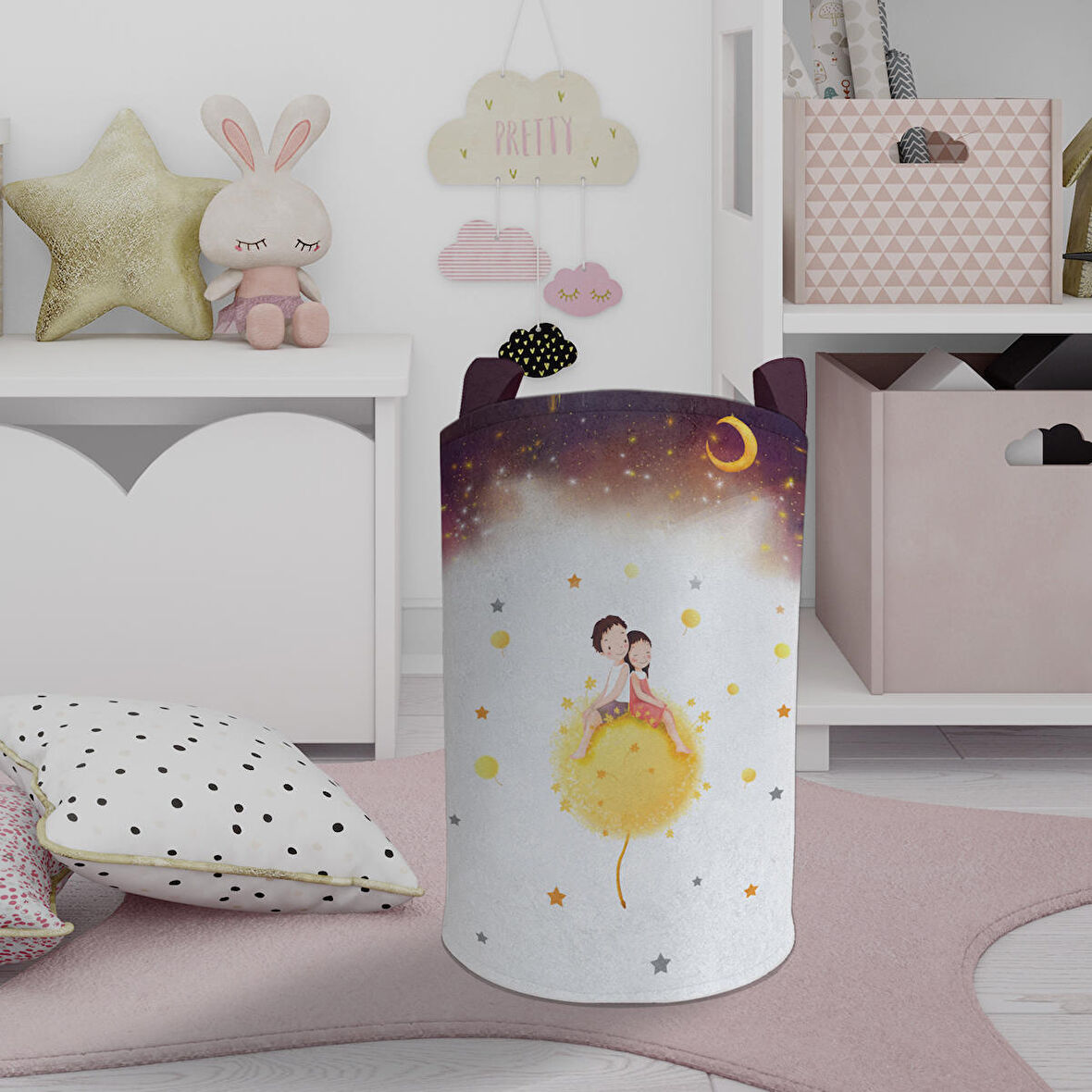 MEKTA HOME BEBEK VE ÇOCUK ODASI Sevimli Çocuklar Yıldız Desenli Oyuncak Sepeti