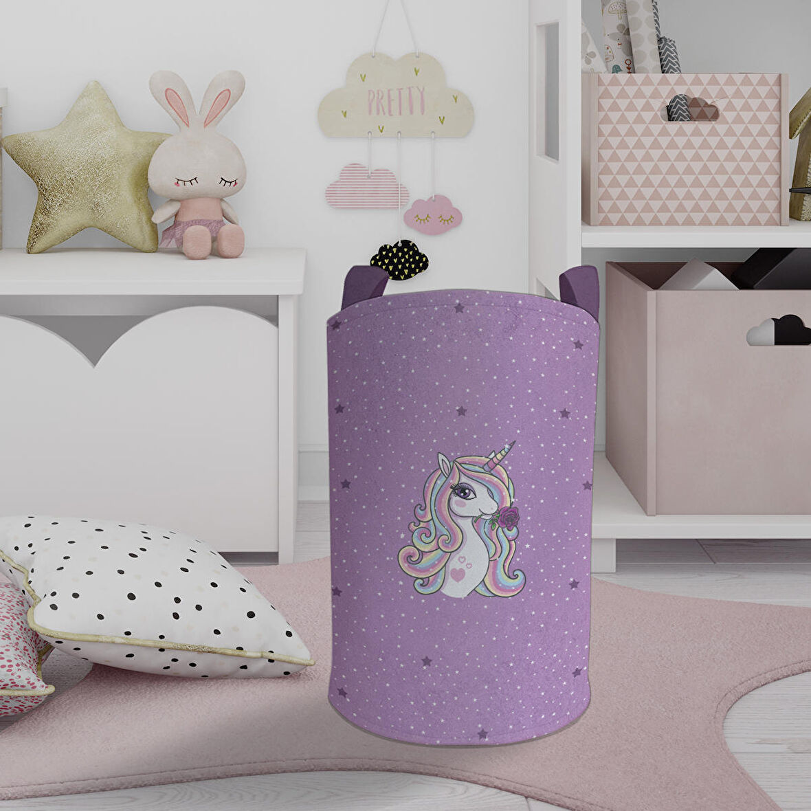 MEKTA HOME BEBEK VE ÇOCUK ODASI Mor Unicorn Desenli Oyuncak Sepeti
