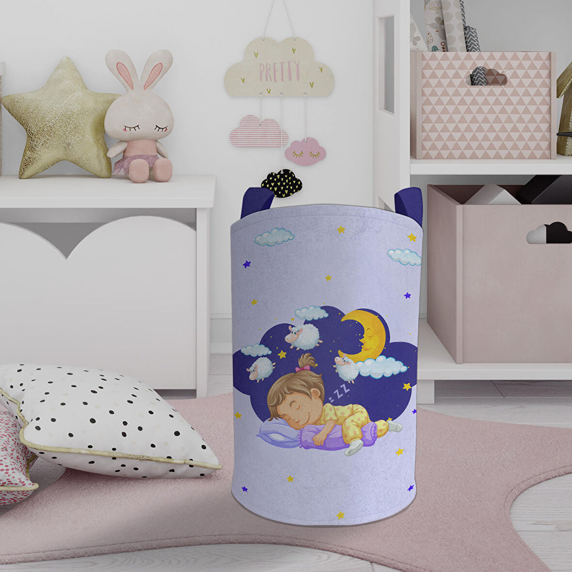 MEKTA HOME BEBEK VE ÇOCUK ODASI Uyuyan Çocuk Desenli Oyuncak Sepeti