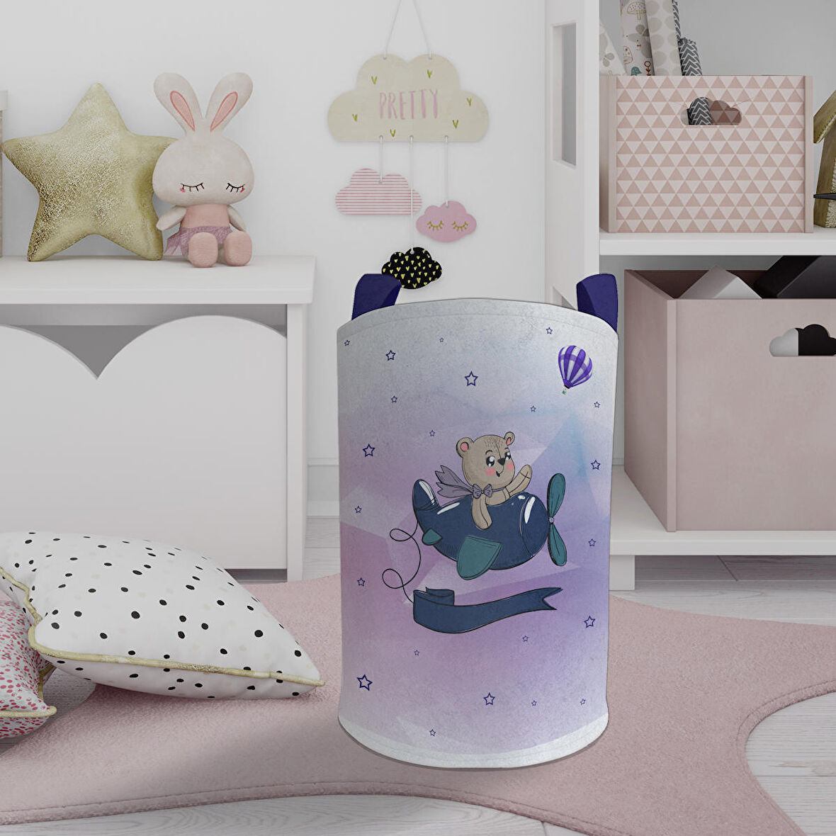 MEKTA HOME BEBEK VE ÇOCUK ODASI Uçan Sevimli Hayvan Desenli Oyuncak Sepeti