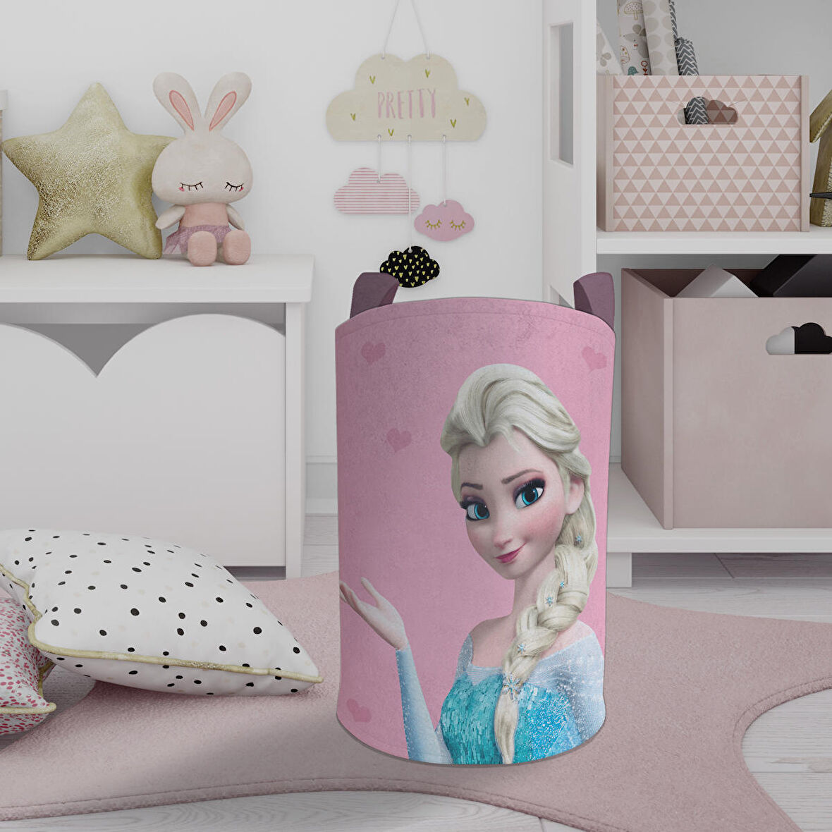 MEKTA HOME BEBEK VE ÇOCUK ODASI Pembe Elsa Desenli Oyuncak Sepeti