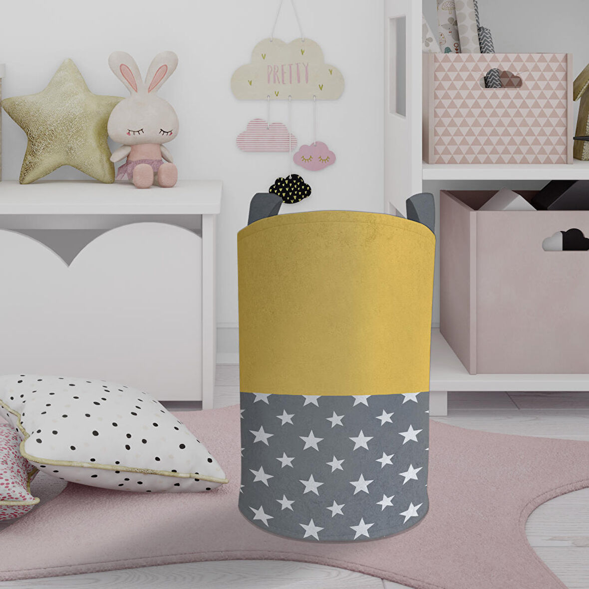 MEKTA HOME BEBEK VE ÇOCUK ODASI Bulut ve Yıldız Desenli Oyuncak Sepeti