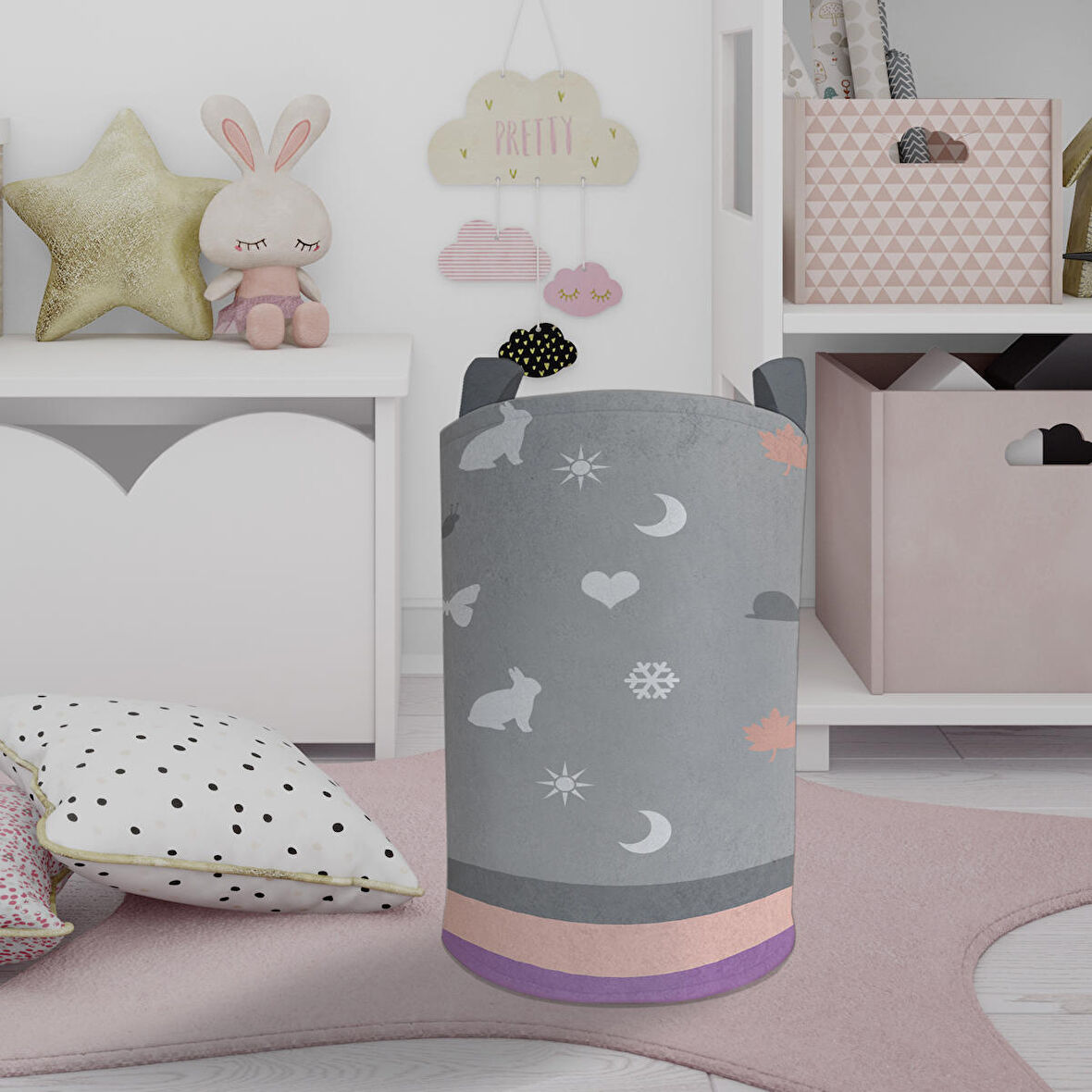 MEKTA HOME BEBEK VE ÇOCUK ODASI Renkli Soft ve Karışık Figür Desenli Oyuncak Sepeti