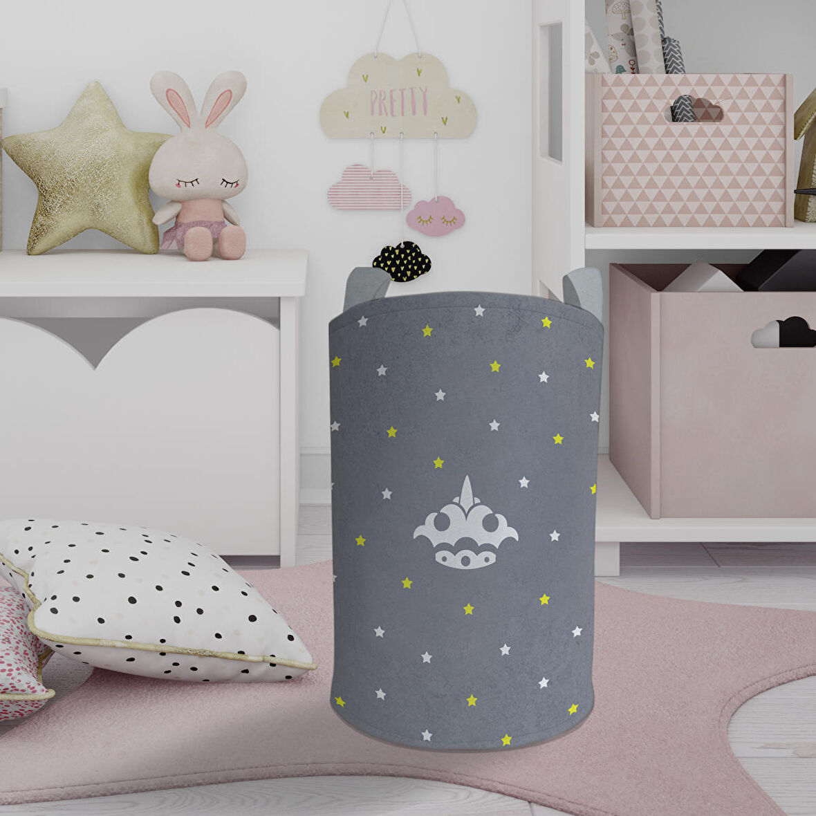 MEKTA HOME BEBEK VE ÇOCUK ODASI Taç Desenli Oyuncak Sepeti