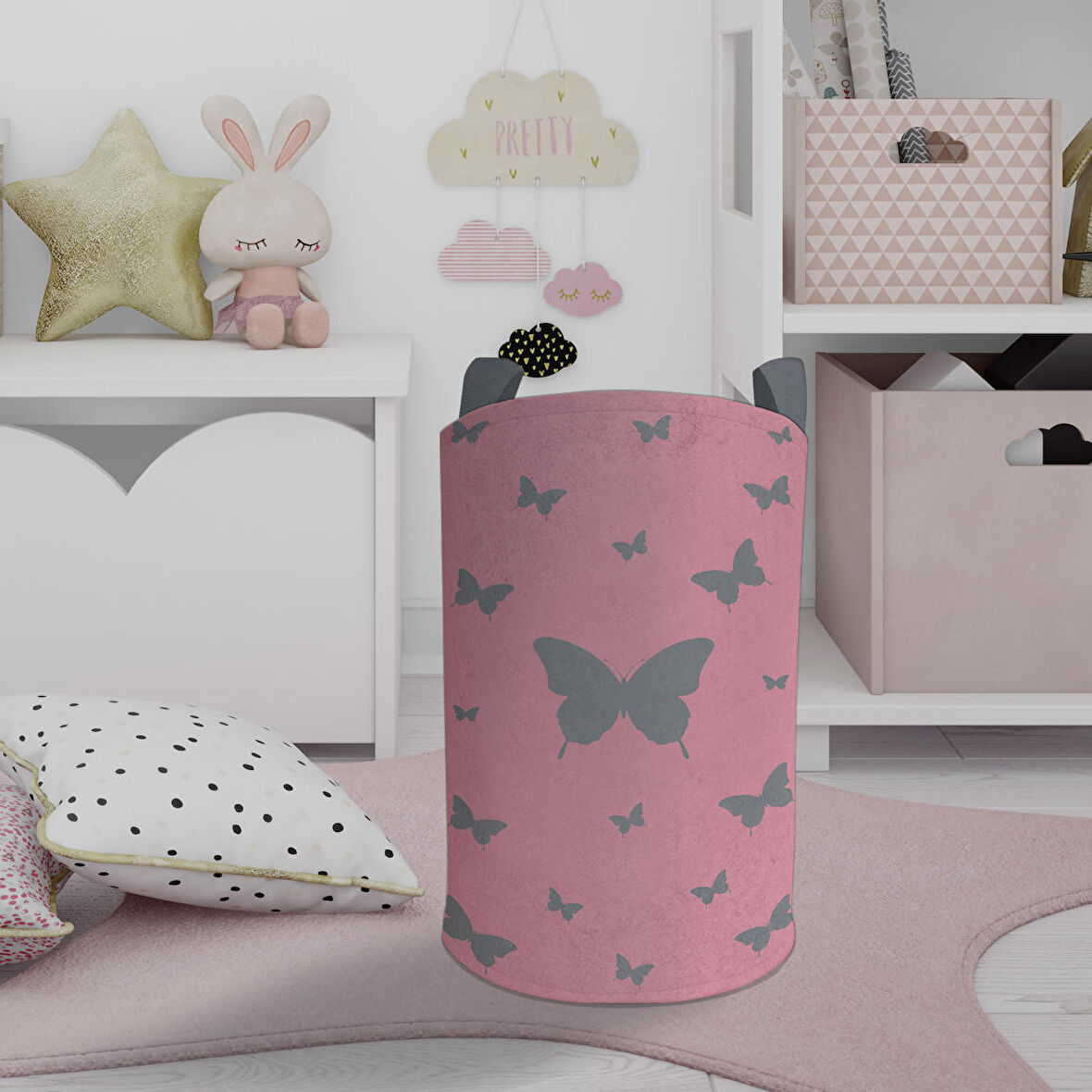 MEKTA HOME BEBEK VE ÇOCUK ODASI Kelebek Desenli Pembe Oyuncak Sepeti