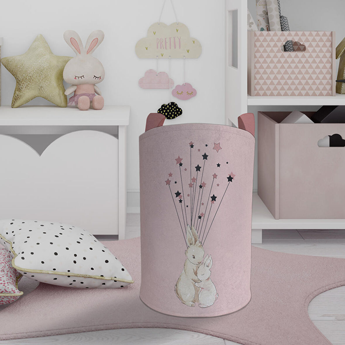 MEKTA HOME BEBEK VE ÇOCUK ODASI Sevimli Tavşan Desenli Oyuncak Sepeti