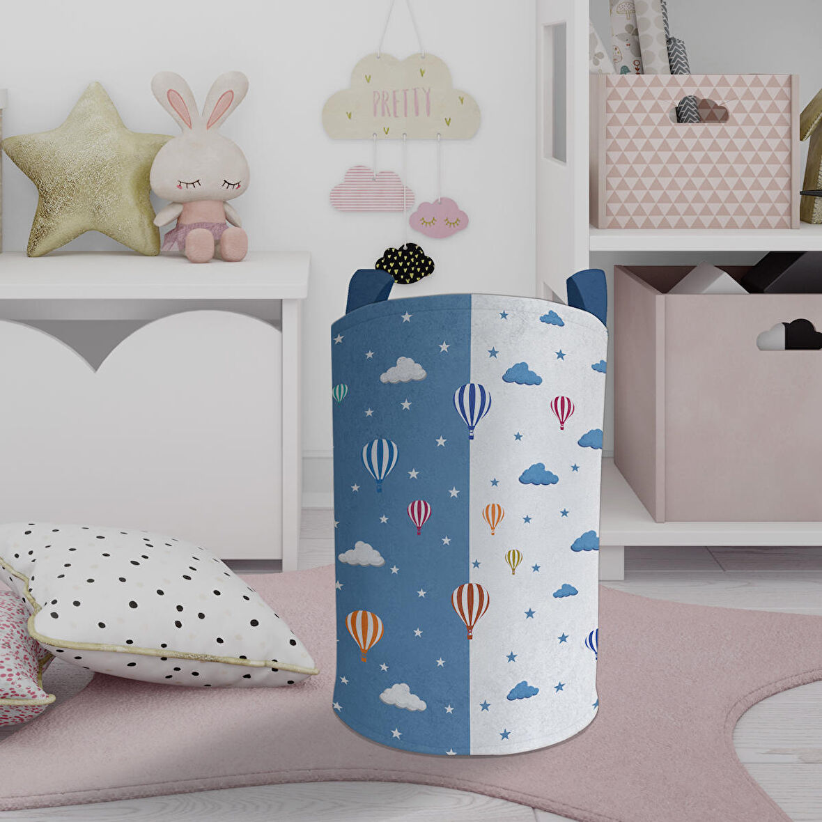 MEKTA HOME BEBEK VE ÇOCUK ODASI Yollu ve Seksek Desenli Oyuncak Sepeti