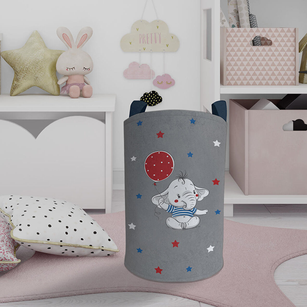 MEKTA HOME BEBEK VE ÇOCUK ODASI Filli Kırmızı Balon Desenli Oyuncak Sepeti