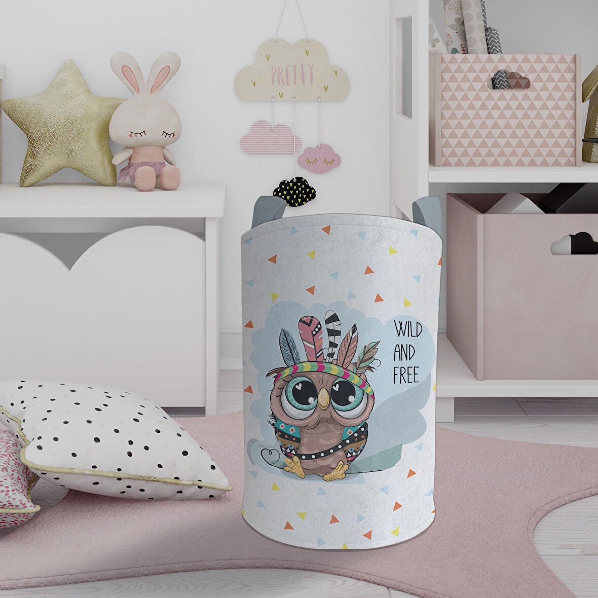 MEKTA HOME BEBEK VE ÇOCUK ODASI Baykuş Desenli Oyuncak Sepeti