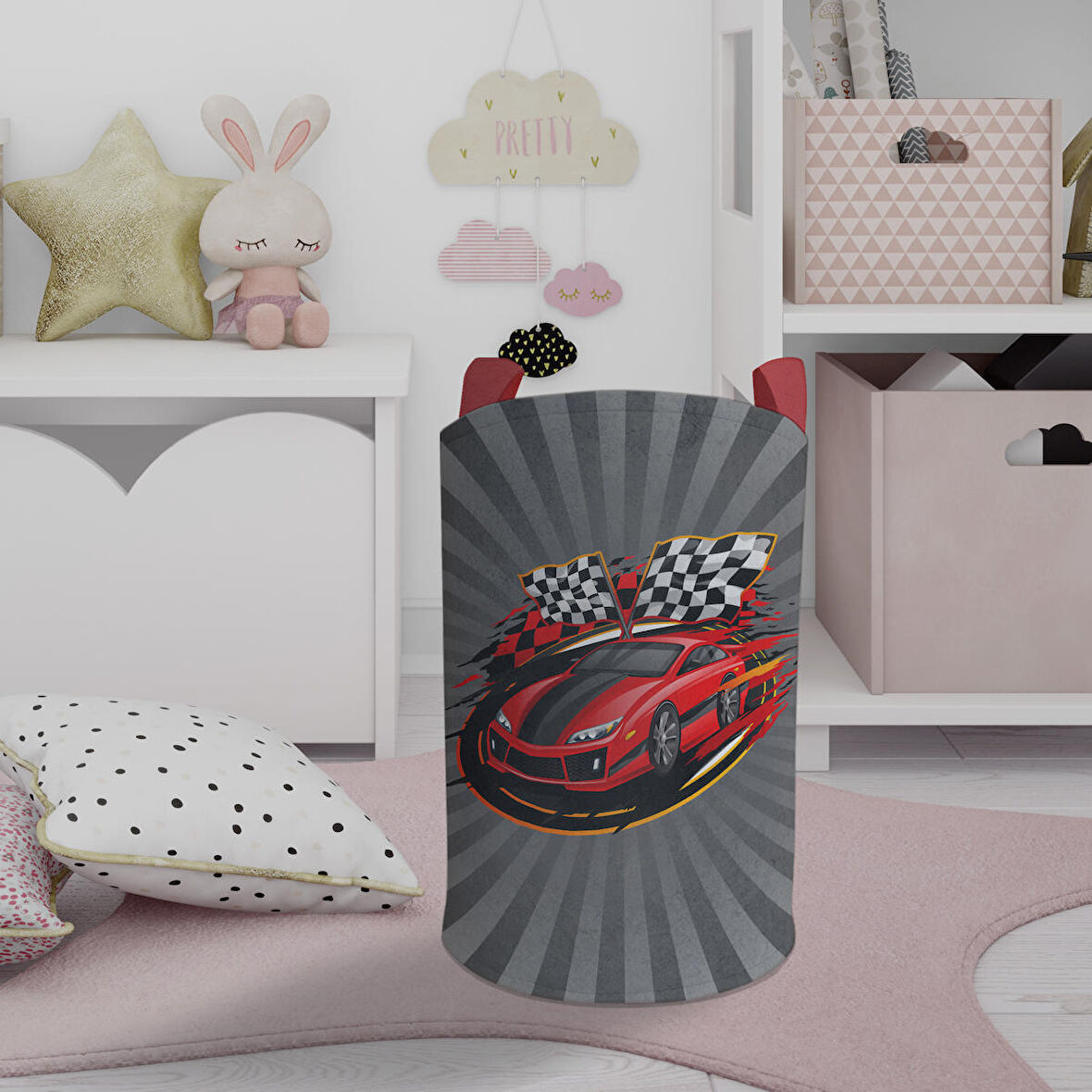 MEKTA HOME BEBEK VE ÇOCUK ODASI Kırmızı McQueen Desenli Oyuncak Sepeti