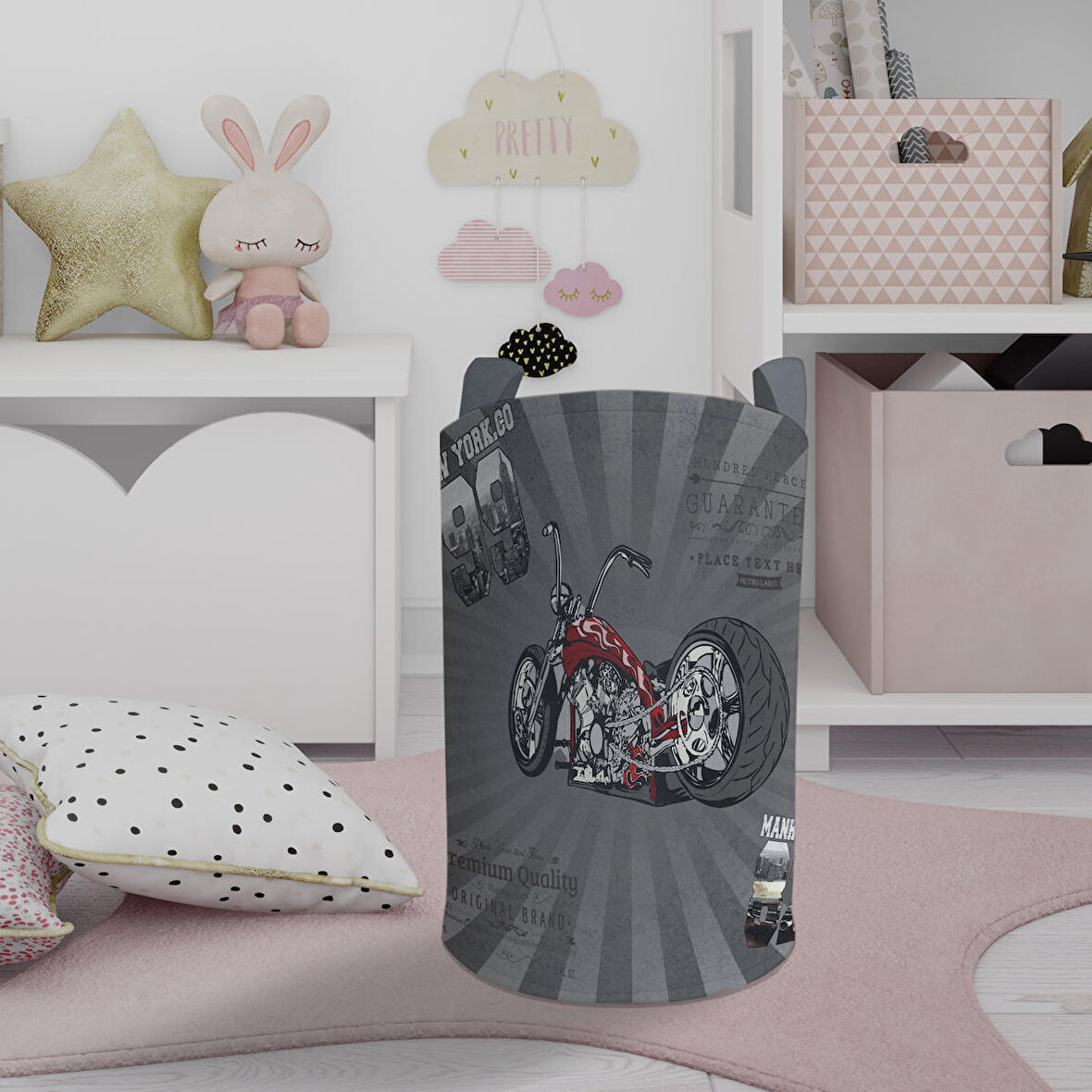 MEKTA HOME BEBEK VE ÇOCUK ODASI Motor Desenli Oyuncak Sepeti