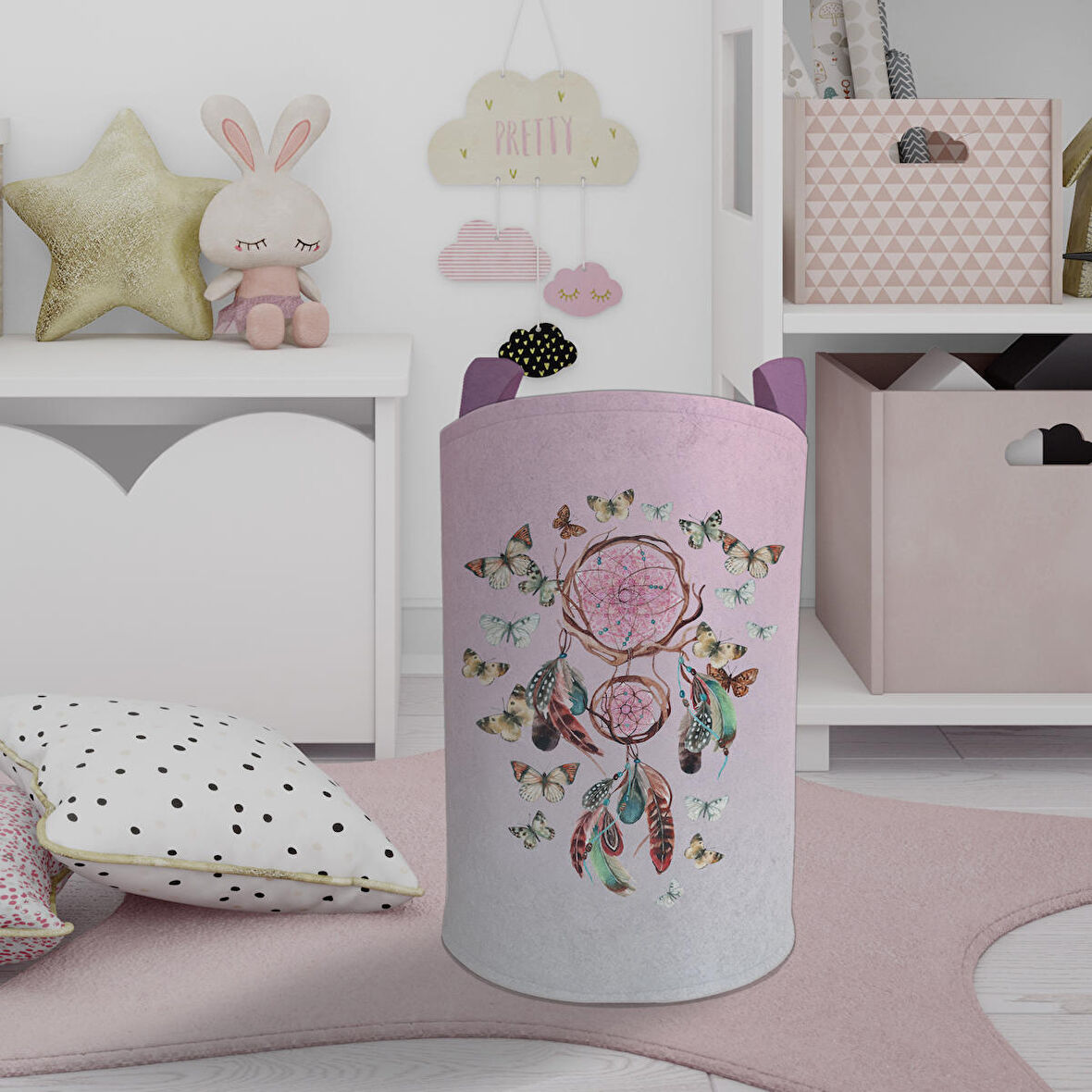 MEKTA HOME BEBEK VE ÇOCUK ODASI Kelebek Desenli Pembe Oyuncak Sepeti