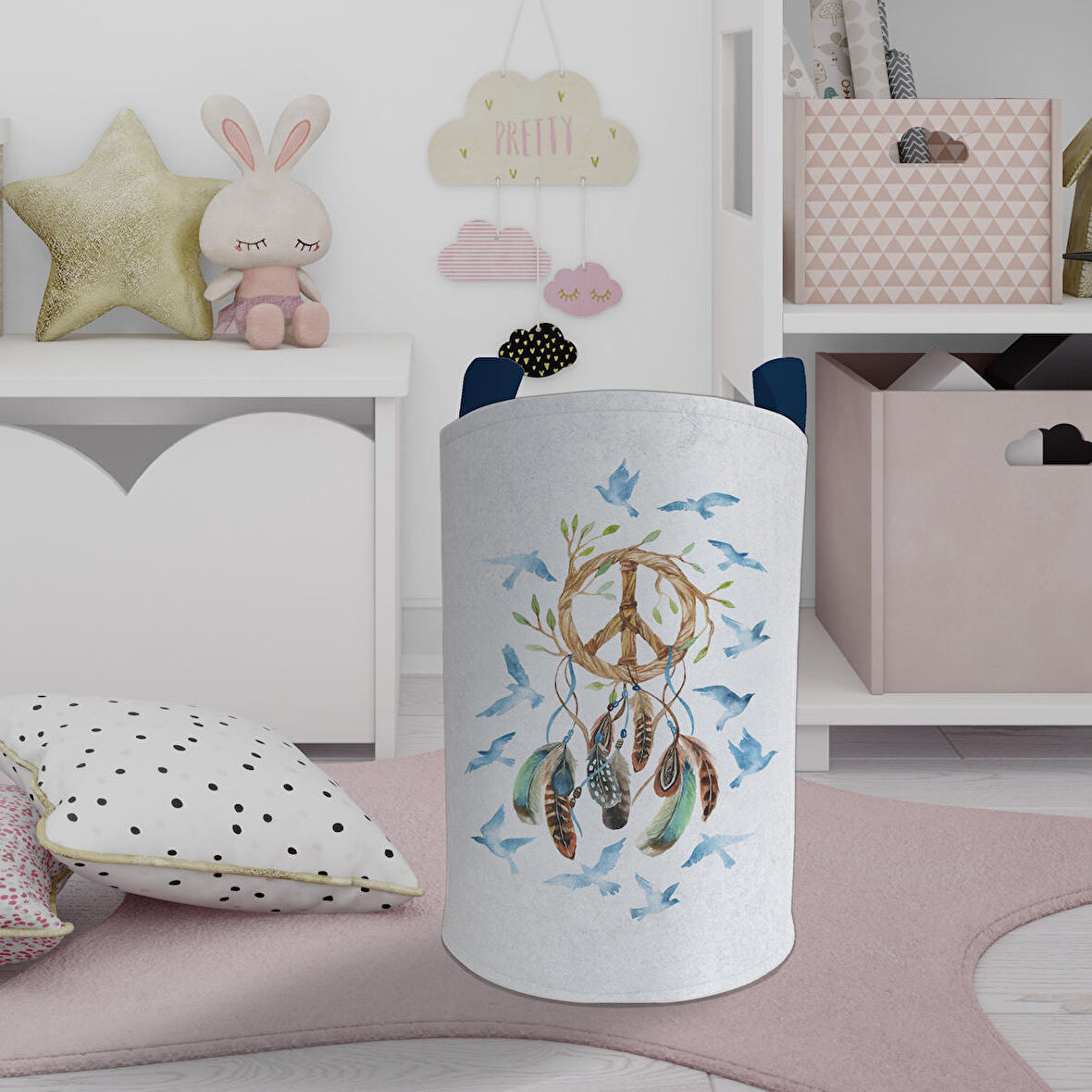 MEKTA HOME BEBEK VE ÇOCUK ODASI Kuş Desenli Oyuncak Sepeti